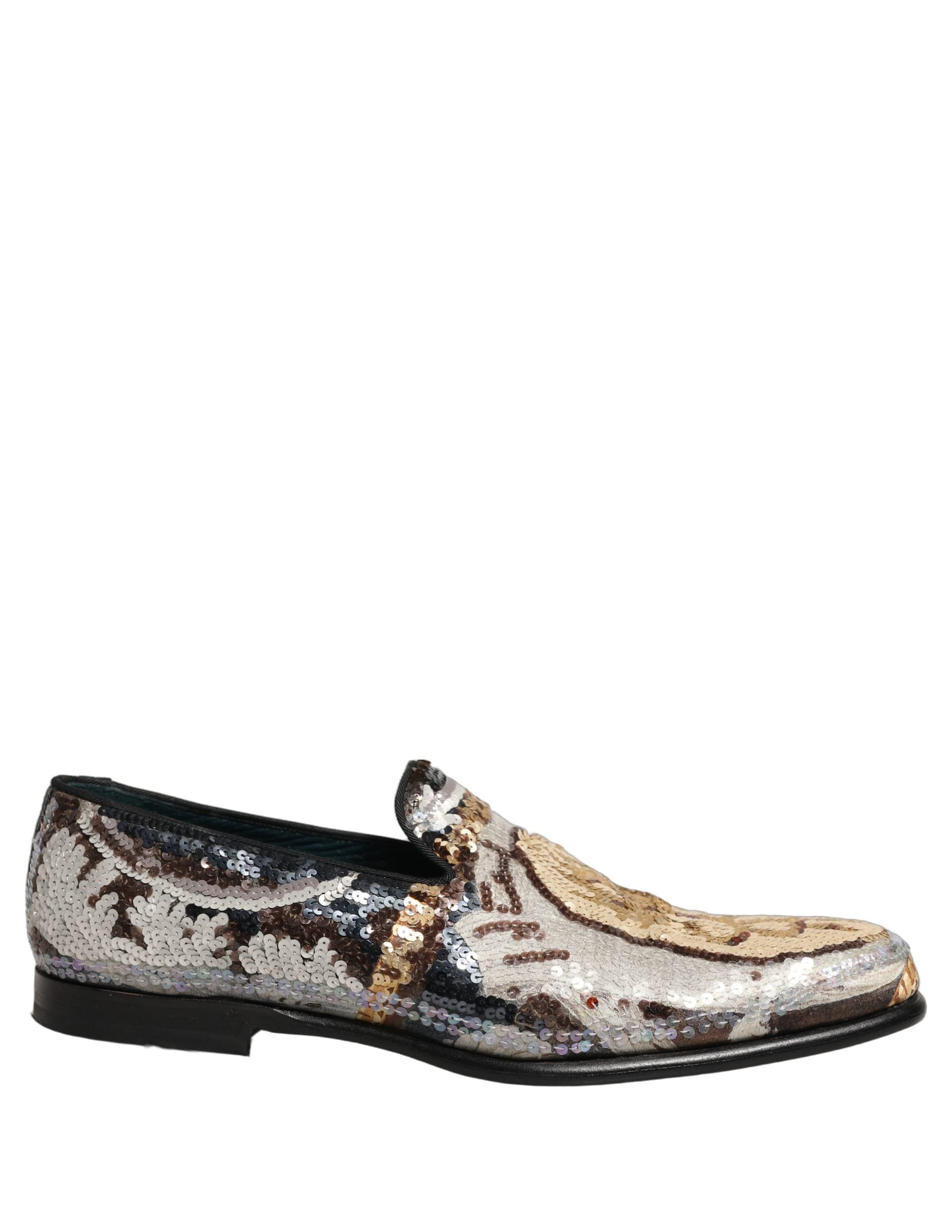 Dolce & Gabbana Multicolor Embroidered Sequin Loafers Shoes - 8
