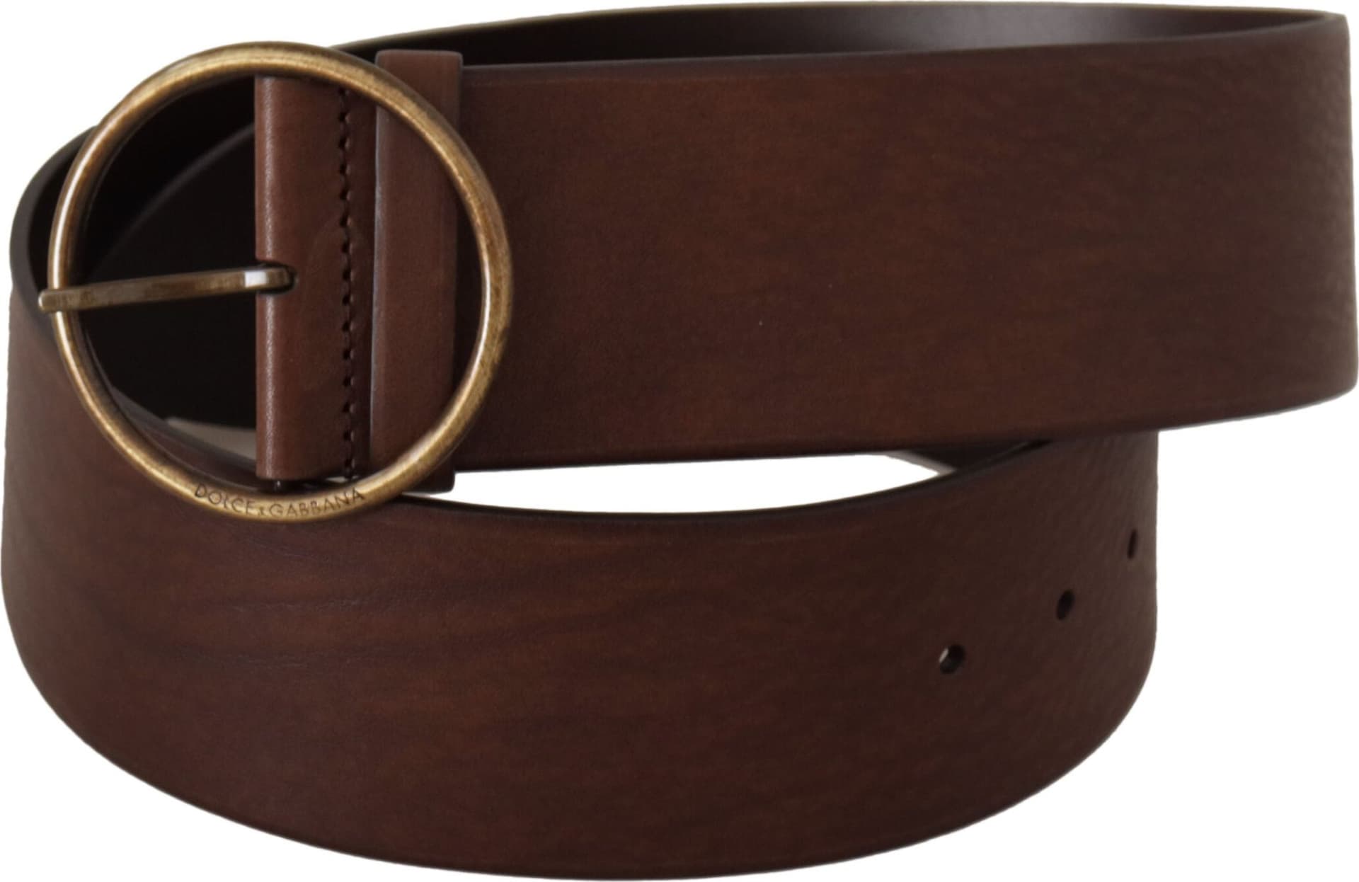 Dolce & Gabbana Brown Leather Wide Waist Logo Metal Round Buckle Belt - 2