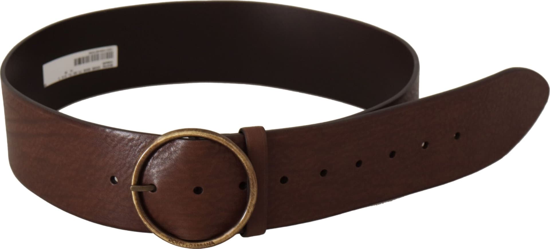 Dolce & Gabbana Brown Leather Wide Waist Logo Metal Round Buckle Belt - 3