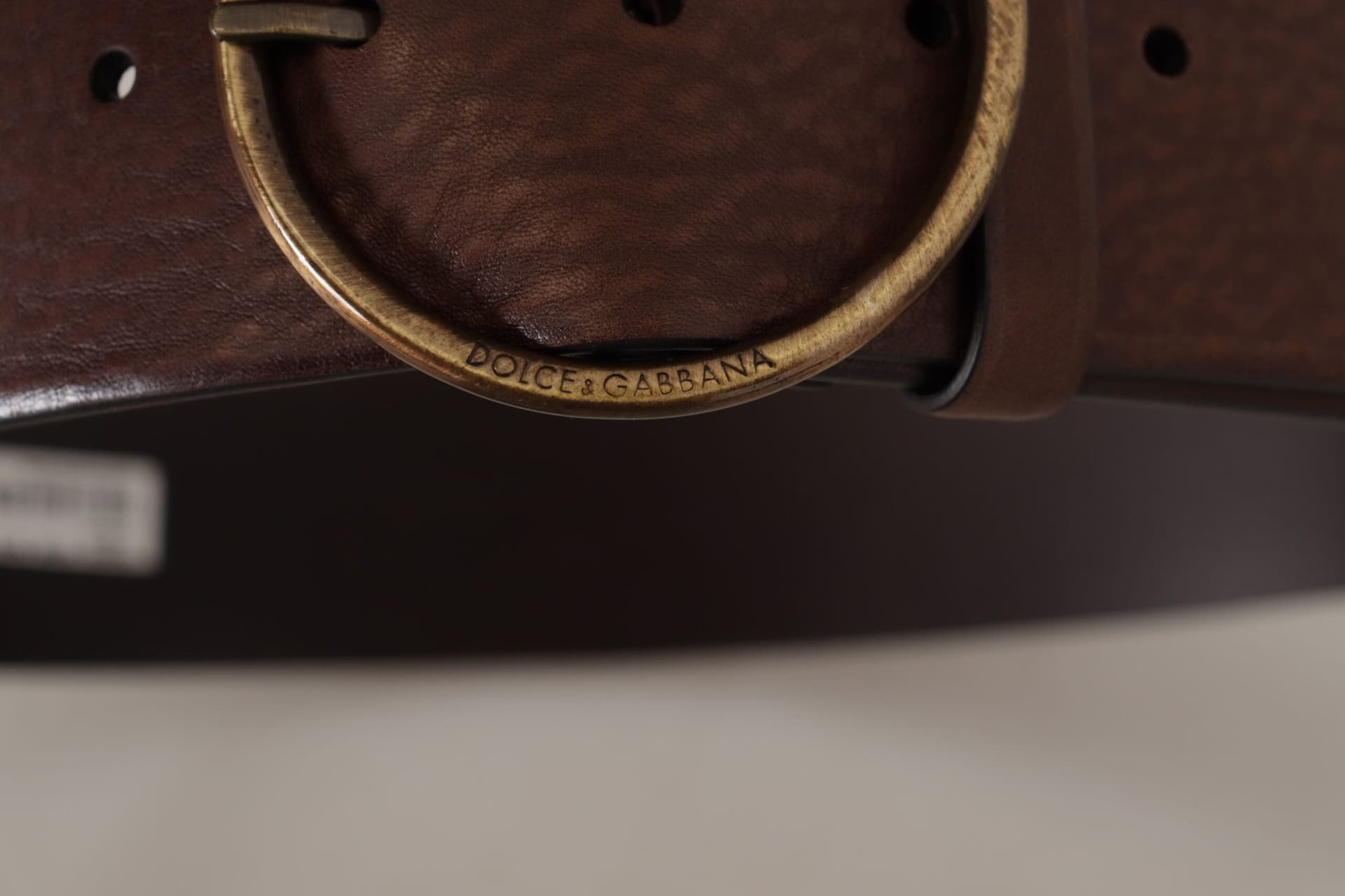 Dolce & Gabbana Brown Leather Wide Waist Logo Metal Round Buckle Belt - 4