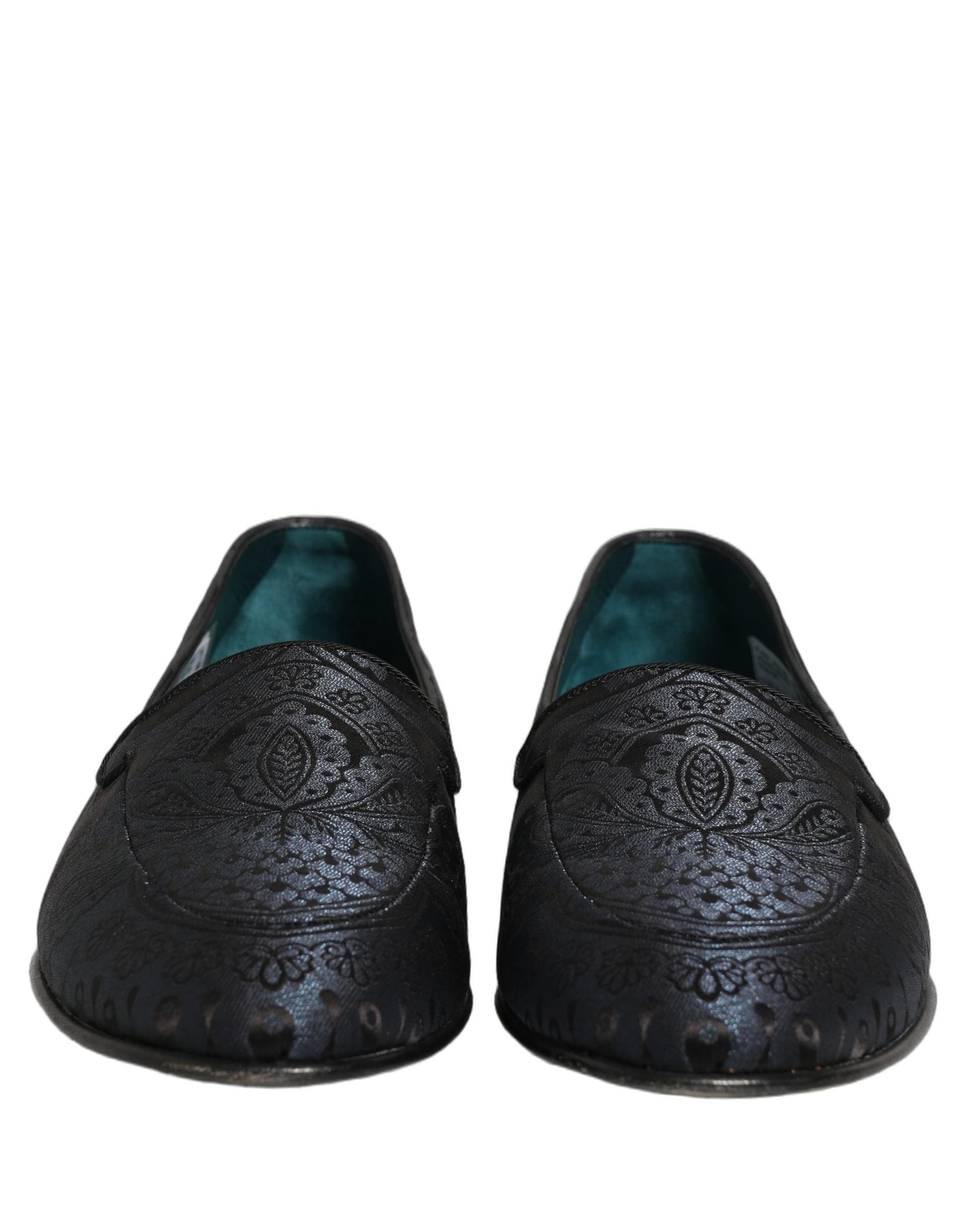 Dolce & Gabbana Blue Jacquard Leather Slip On Loafers Shoes - 2