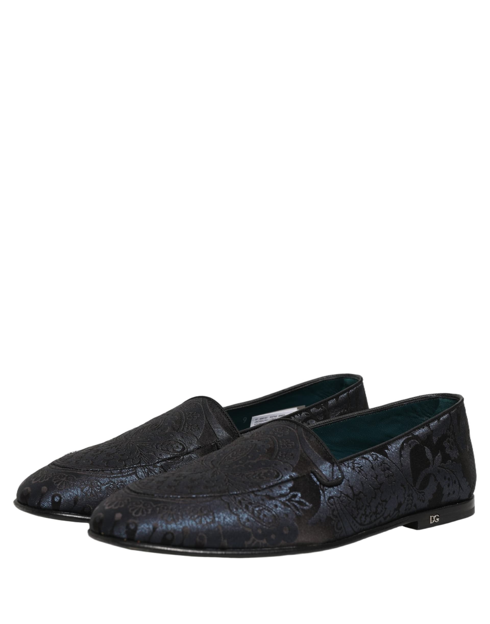 Dolce & Gabbana Blue Jacquard Leather Slip On Loafers Shoes - 4