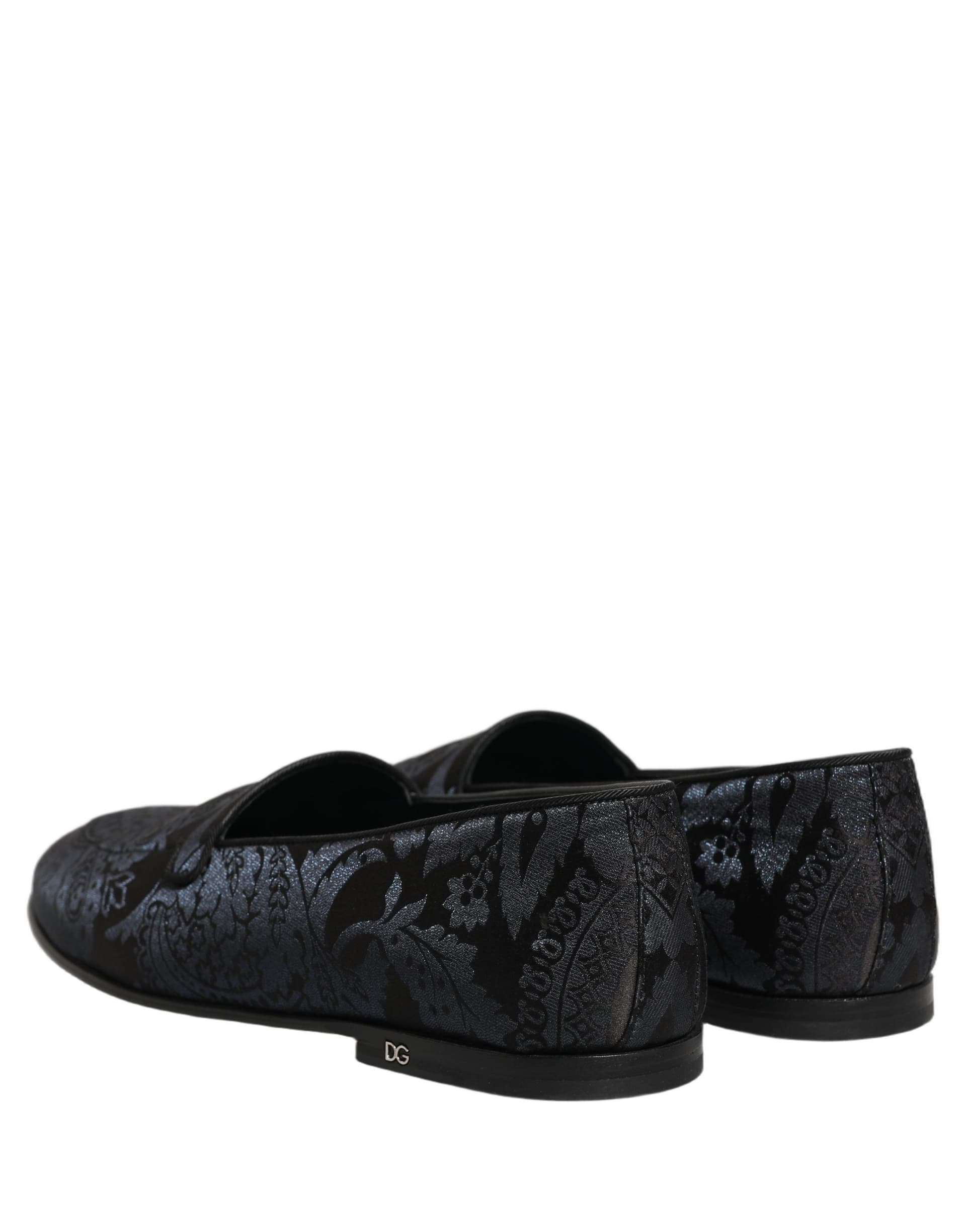 Dolce & Gabbana Blue Jacquard Leather Slip On Loafers Shoes - 5