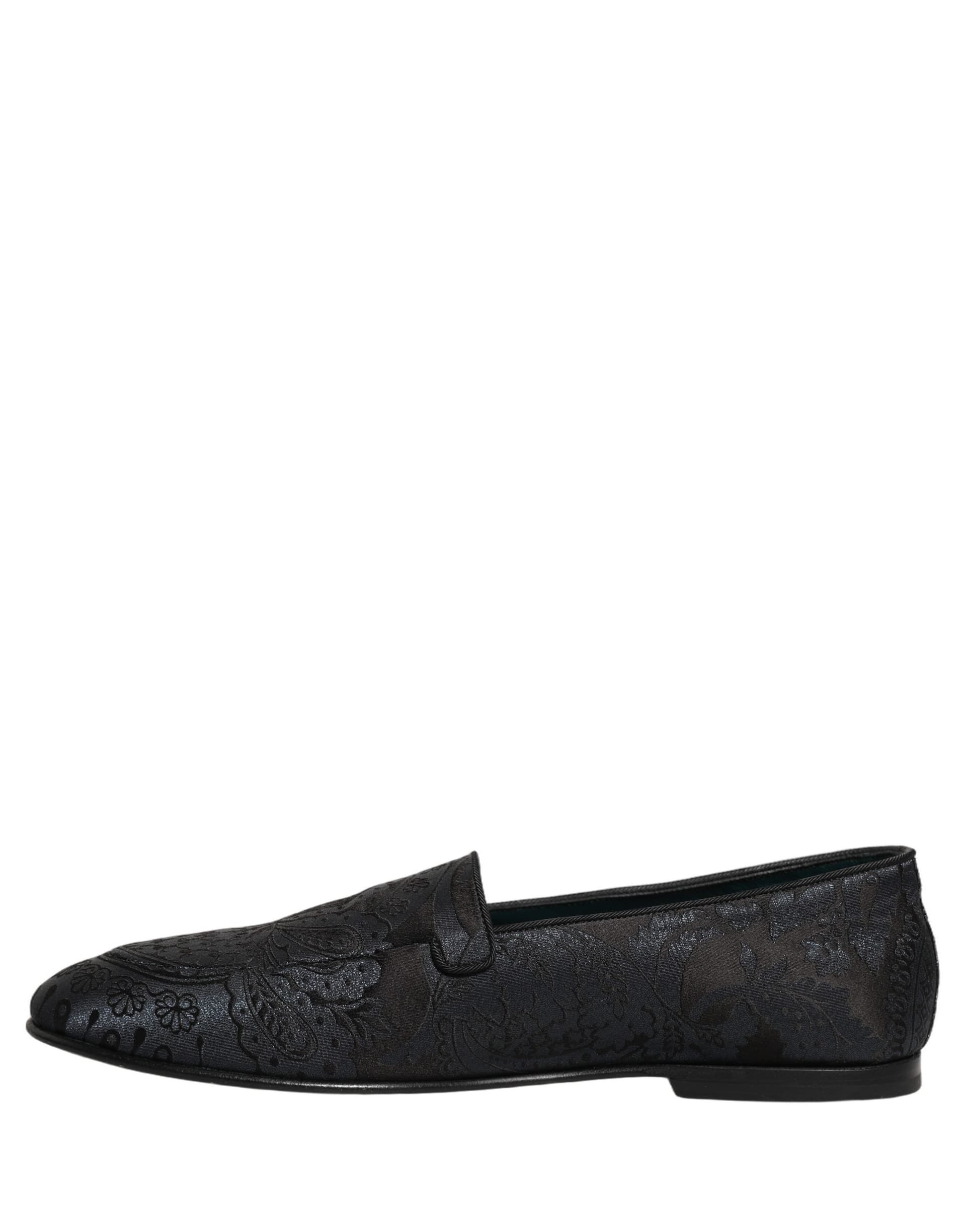 Dolce & Gabbana Blue Jacquard Leather Slip On Loafers Shoes - 6