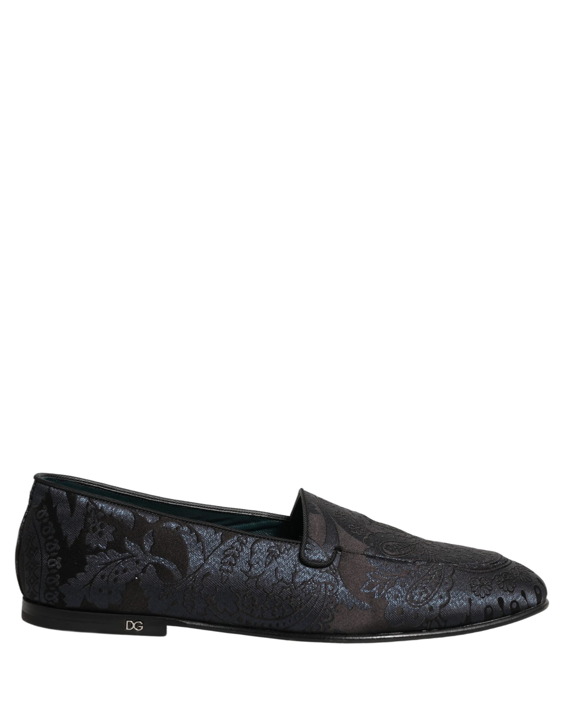 Dolce & Gabbana Blue Jacquard Leather Slip On Loafers Shoes - 7
