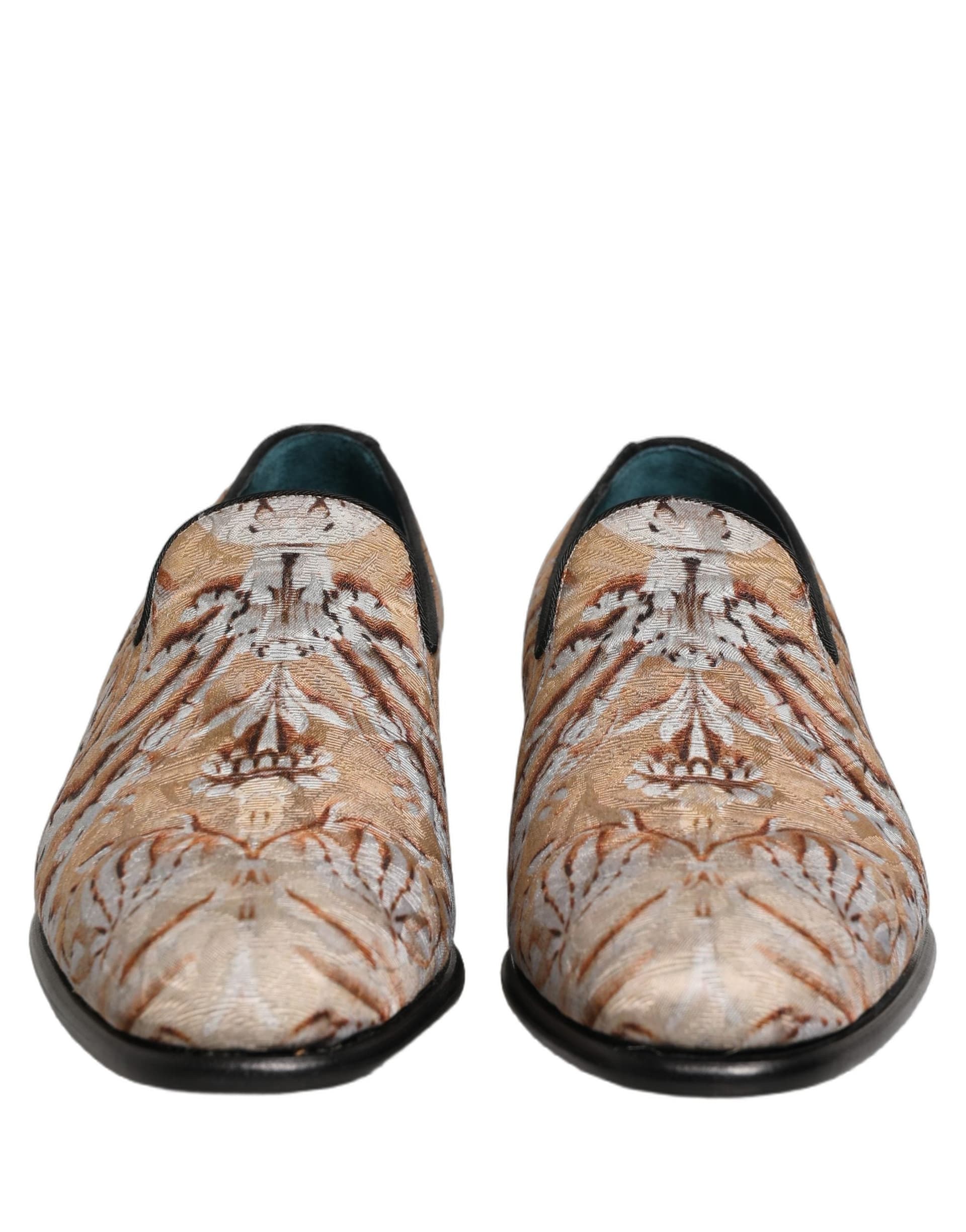 Dolce & Gabbana Beige Brocade Men Slip On Dress Loafers Shoes - 2