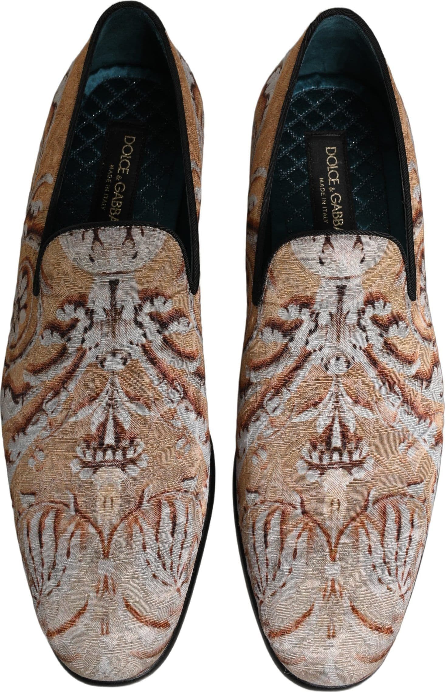 Dolce & Gabbana Beige Brocade Men Slip On Dress Loafers Shoes - 3