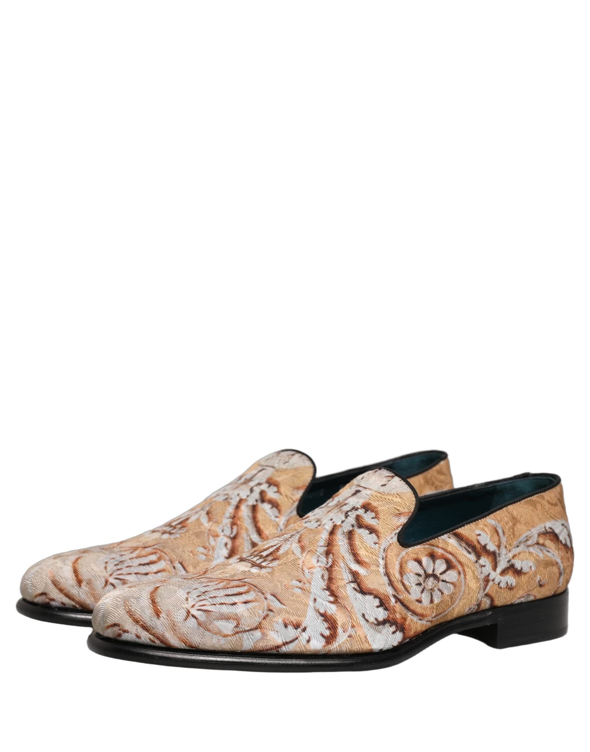 Dolce & Gabbana Beige Brocade Men Slip On Dress Loafers Shoes - 4