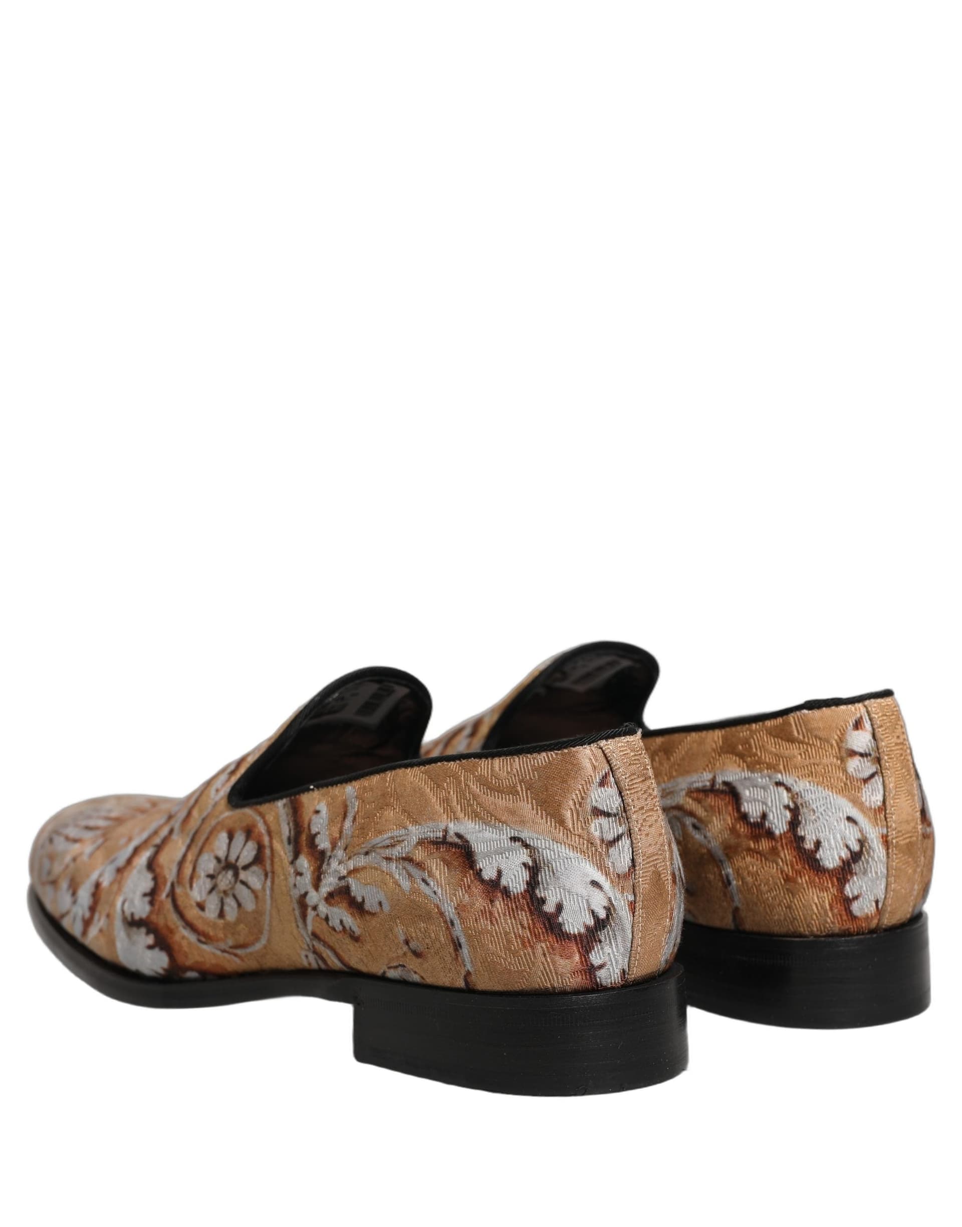 Dolce & Gabbana Beige Brocade Men Slip On Dress Loafers Shoes - 5