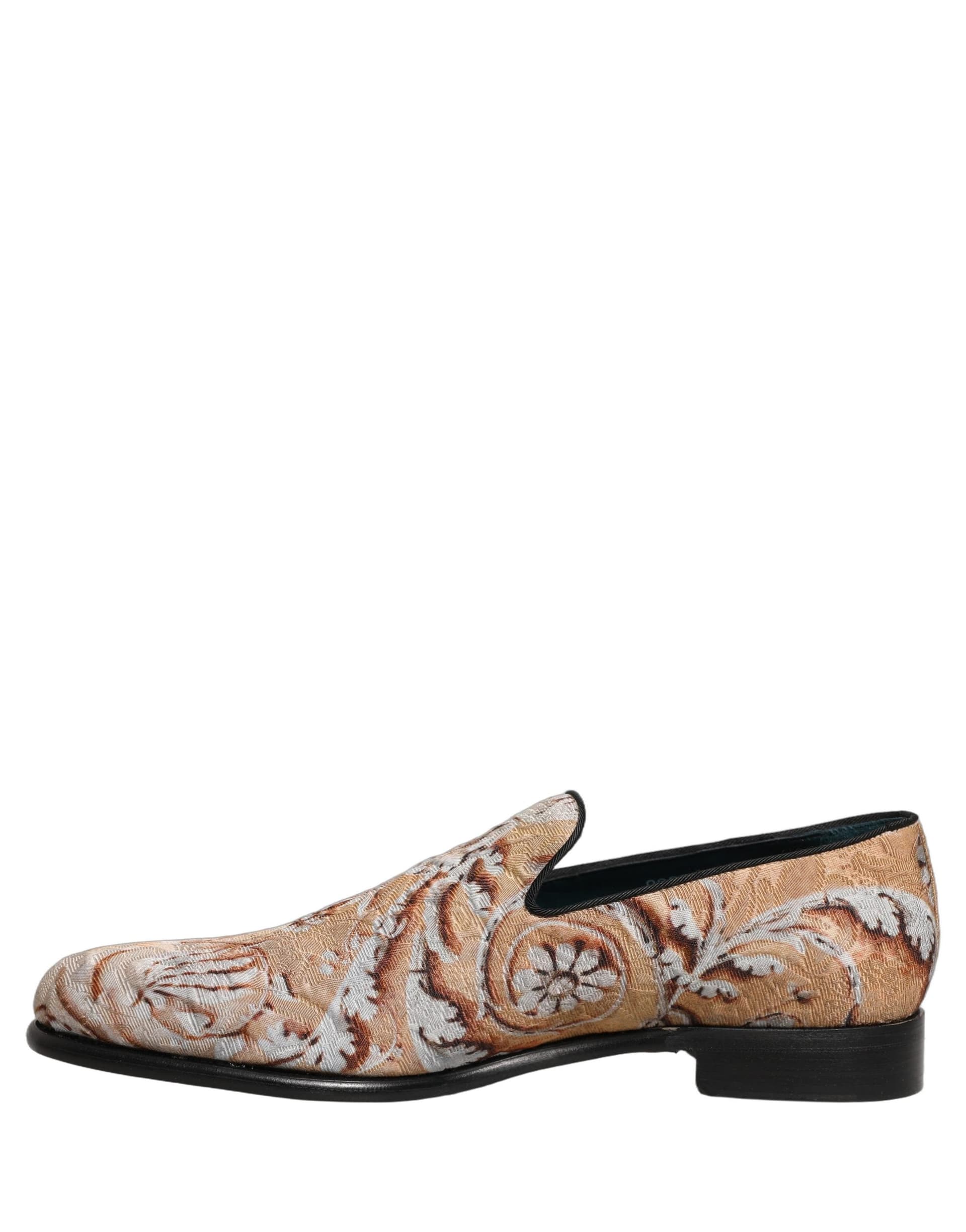 Dolce & Gabbana Beige Brocade Men Slip On Dress Loafers Shoes - 6