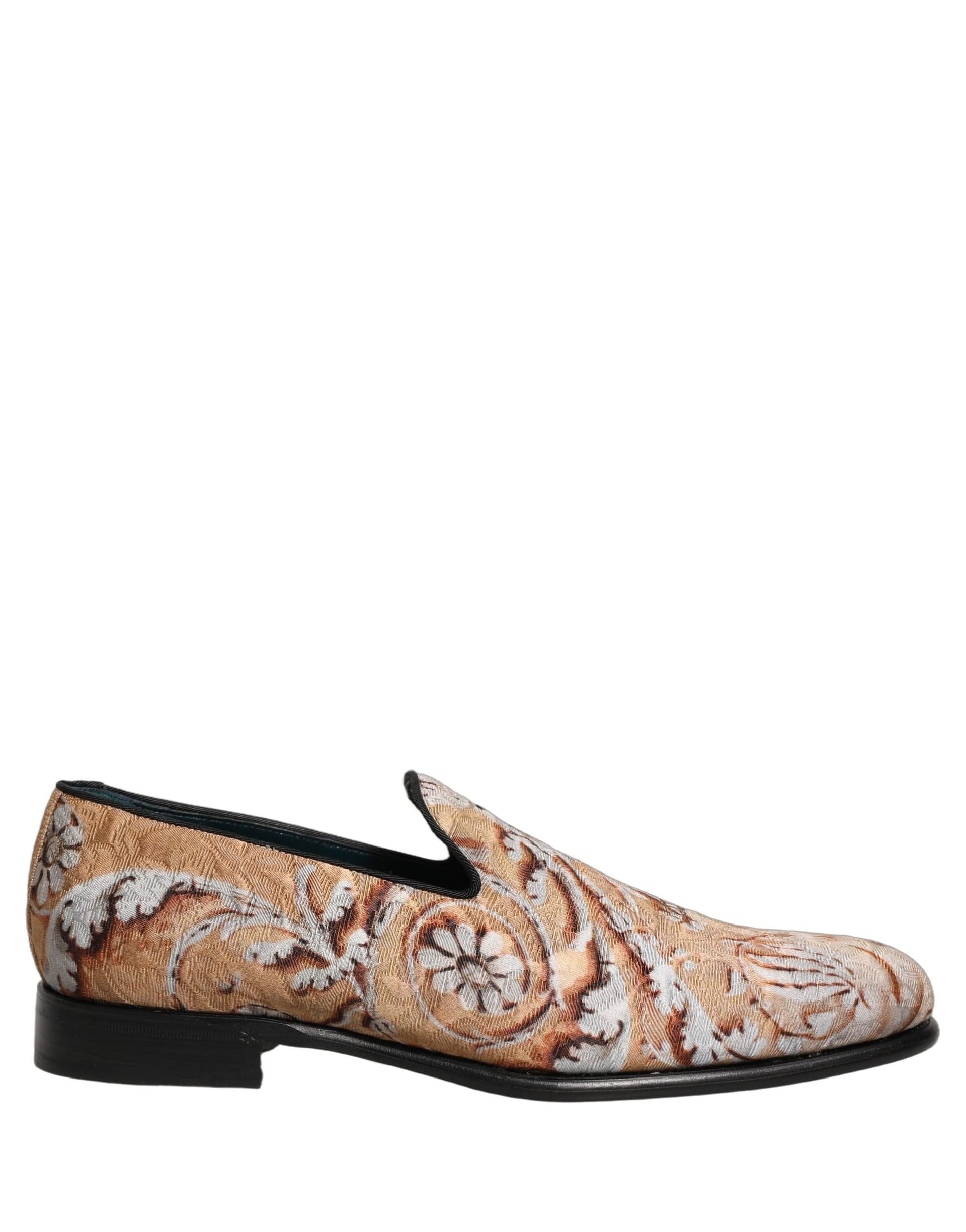 Dolce & Gabbana Beige Brocade Men Slip On Dress Loafers Shoes - 8