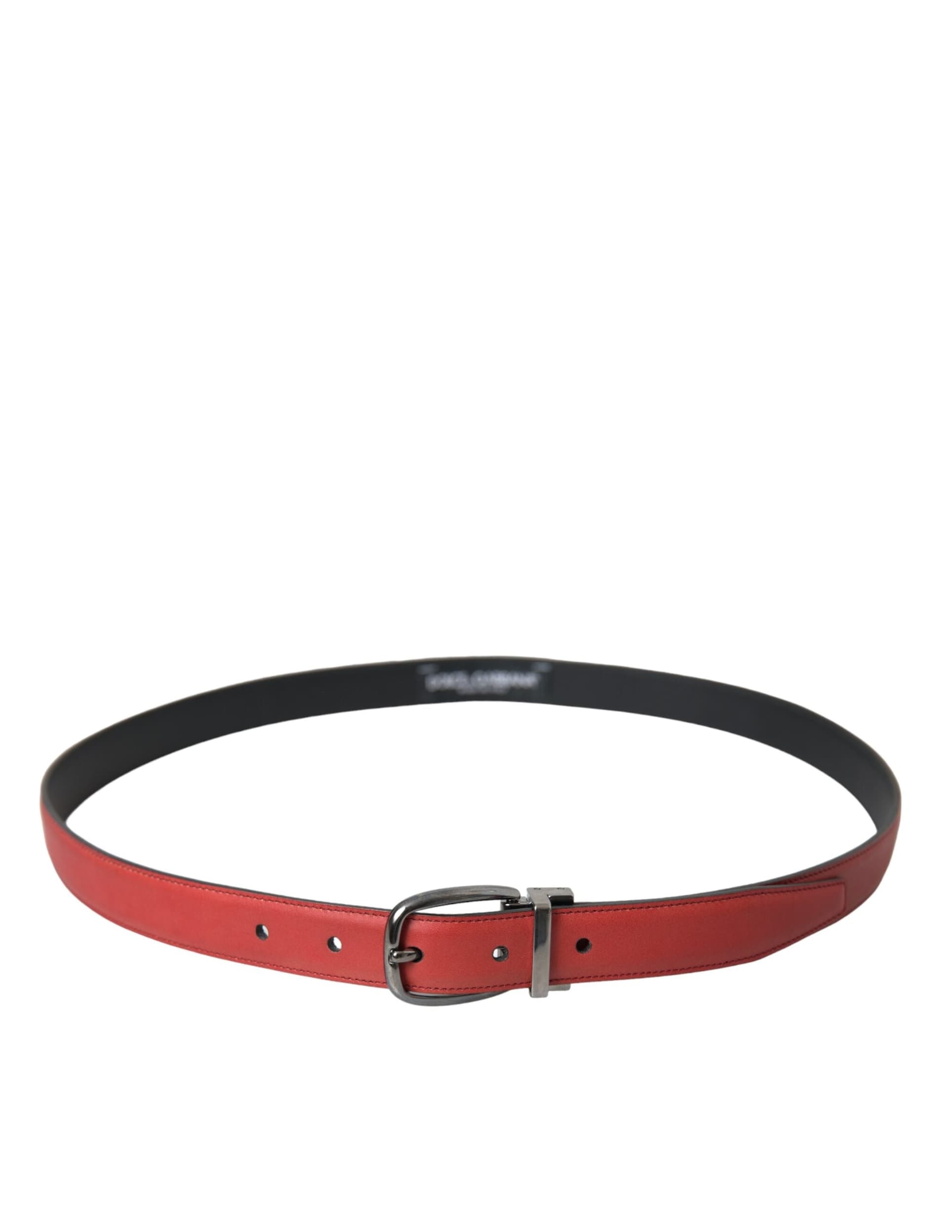 Dolce & Gabbana Red Leather Silver Metal Buckle Belt Men - 2