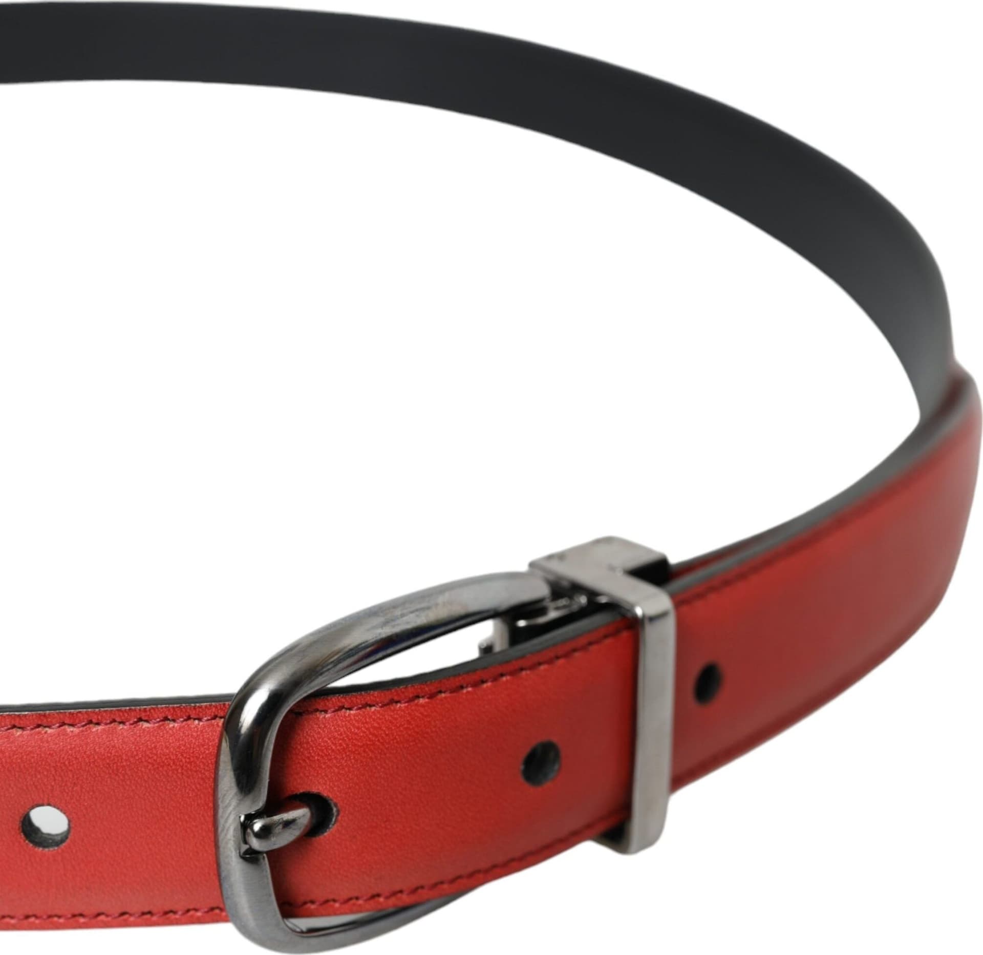 Dolce & Gabbana Red Leather Silver Metal Buckle Belt Men - 4