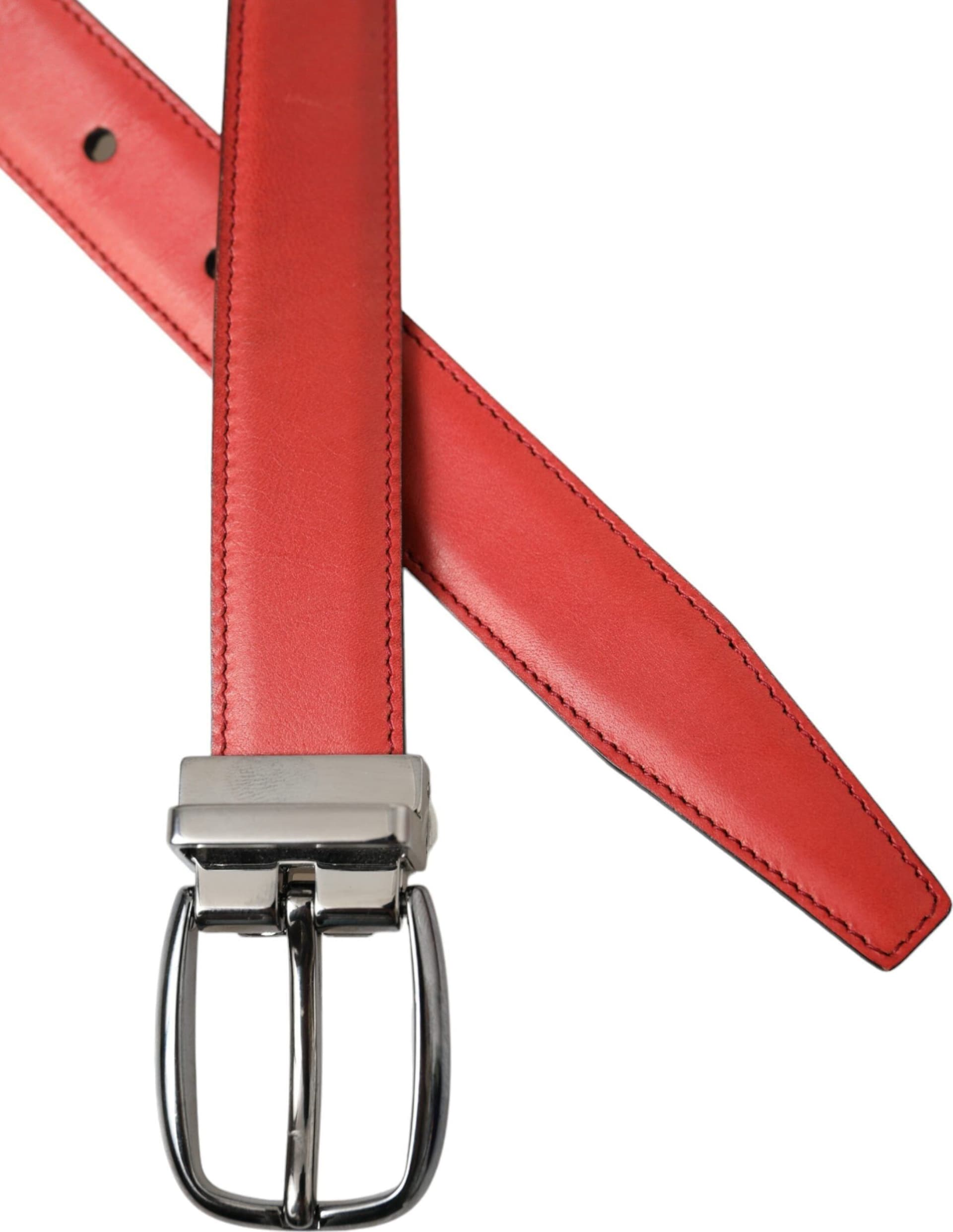 Dolce & Gabbana Red Leather Silver Metal Buckle Belt Men - 5