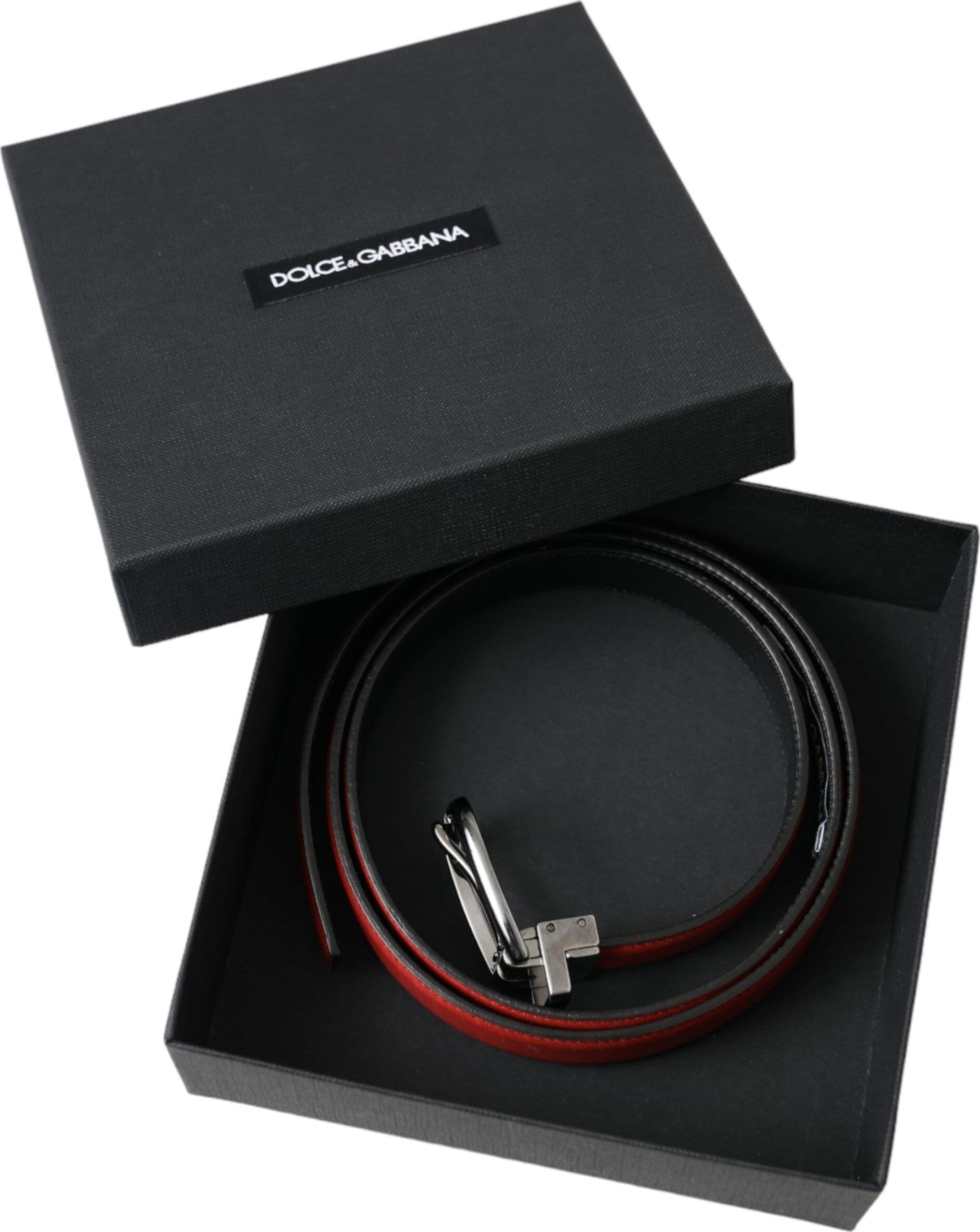 Dolce & Gabbana Red Leather Silver Metal Buckle Belt Men - 6