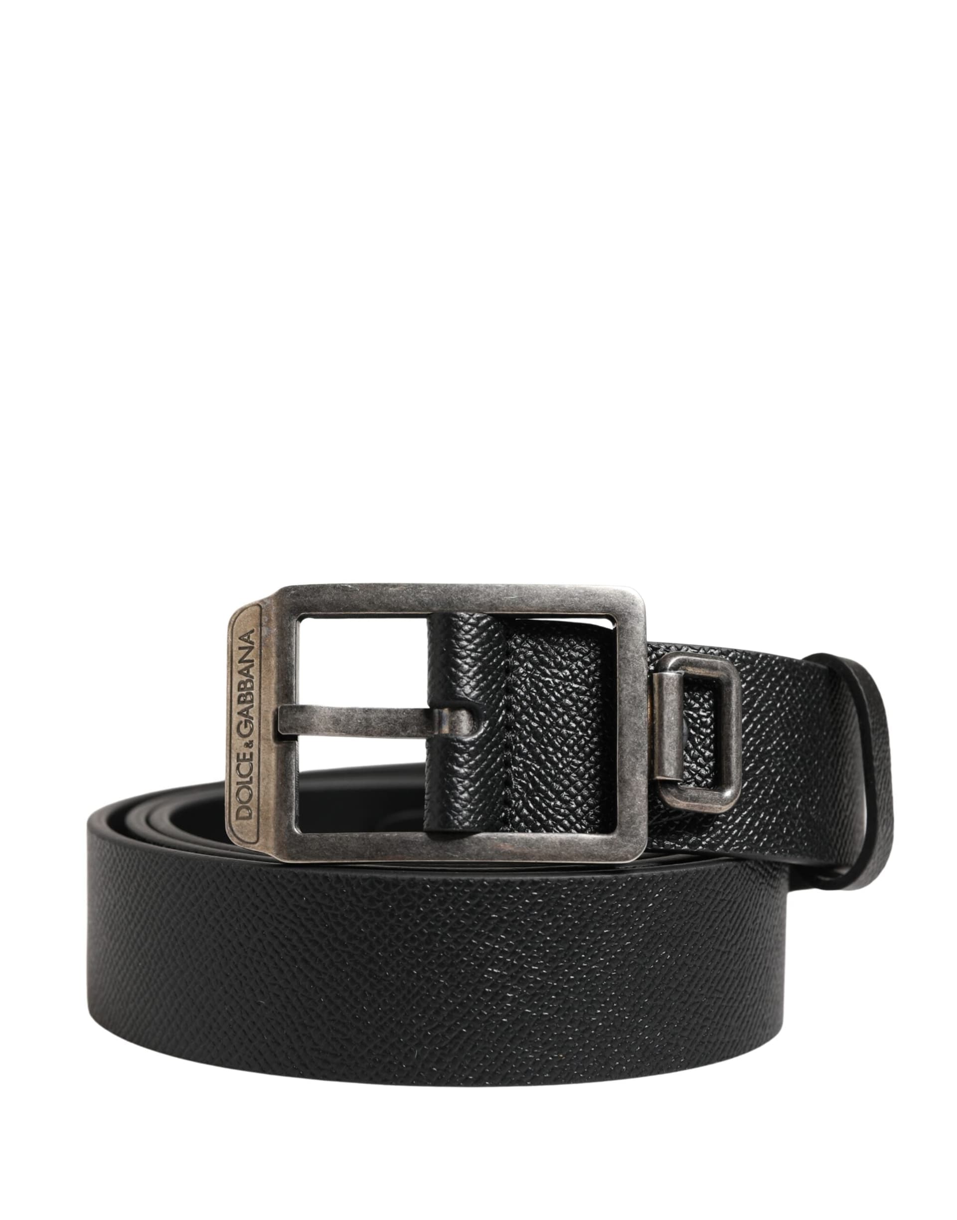 Dolce & Gabbana Black Calf Leather Silver Metal Buckle Belt - 2