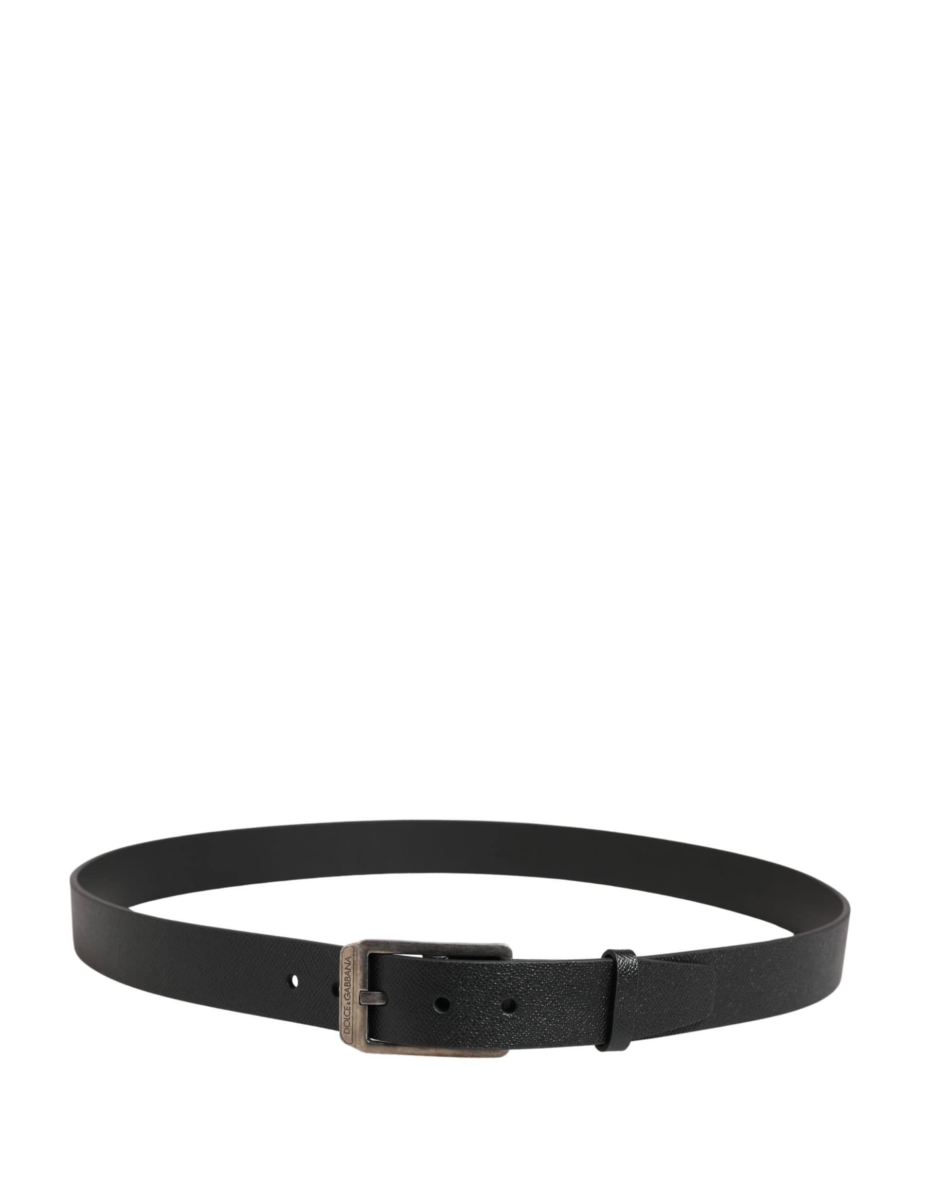 Dolce & Gabbana Black Calf Leather Silver Metal Buckle Belt - 3