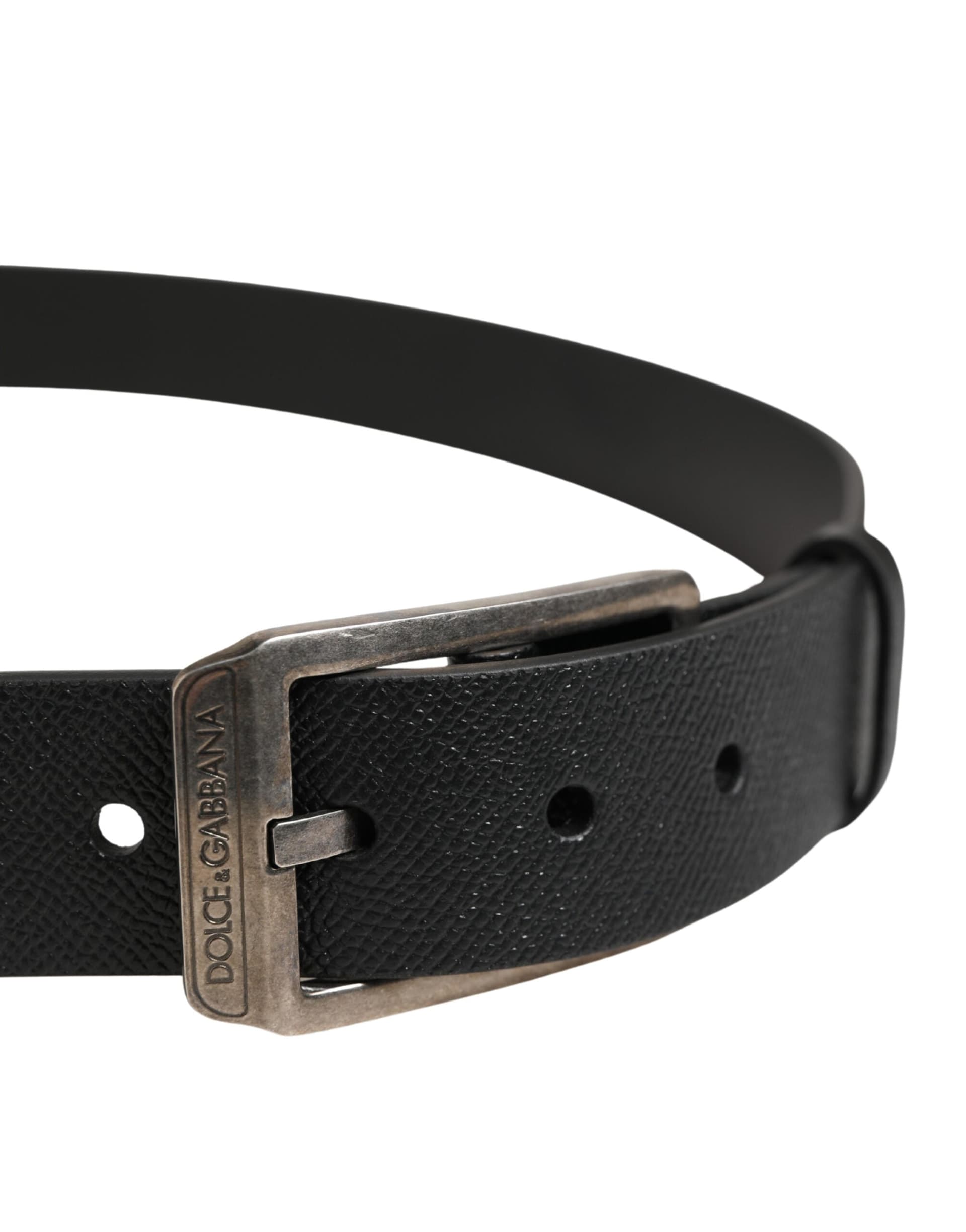 Dolce & Gabbana Black Calf Leather Silver Metal Buckle Belt - 4