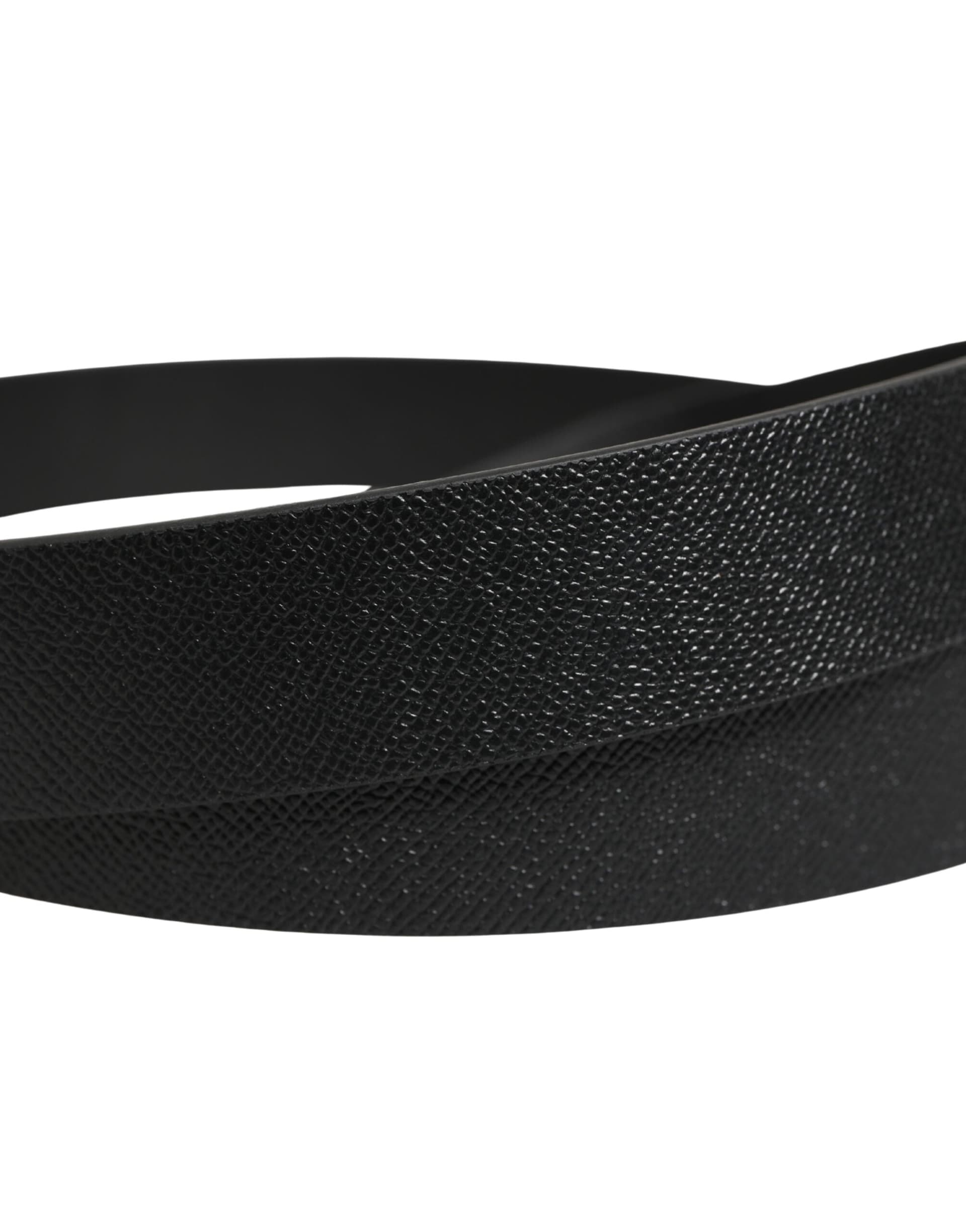 Dolce & Gabbana Black Calf Leather Silver Metal Buckle Belt - 5