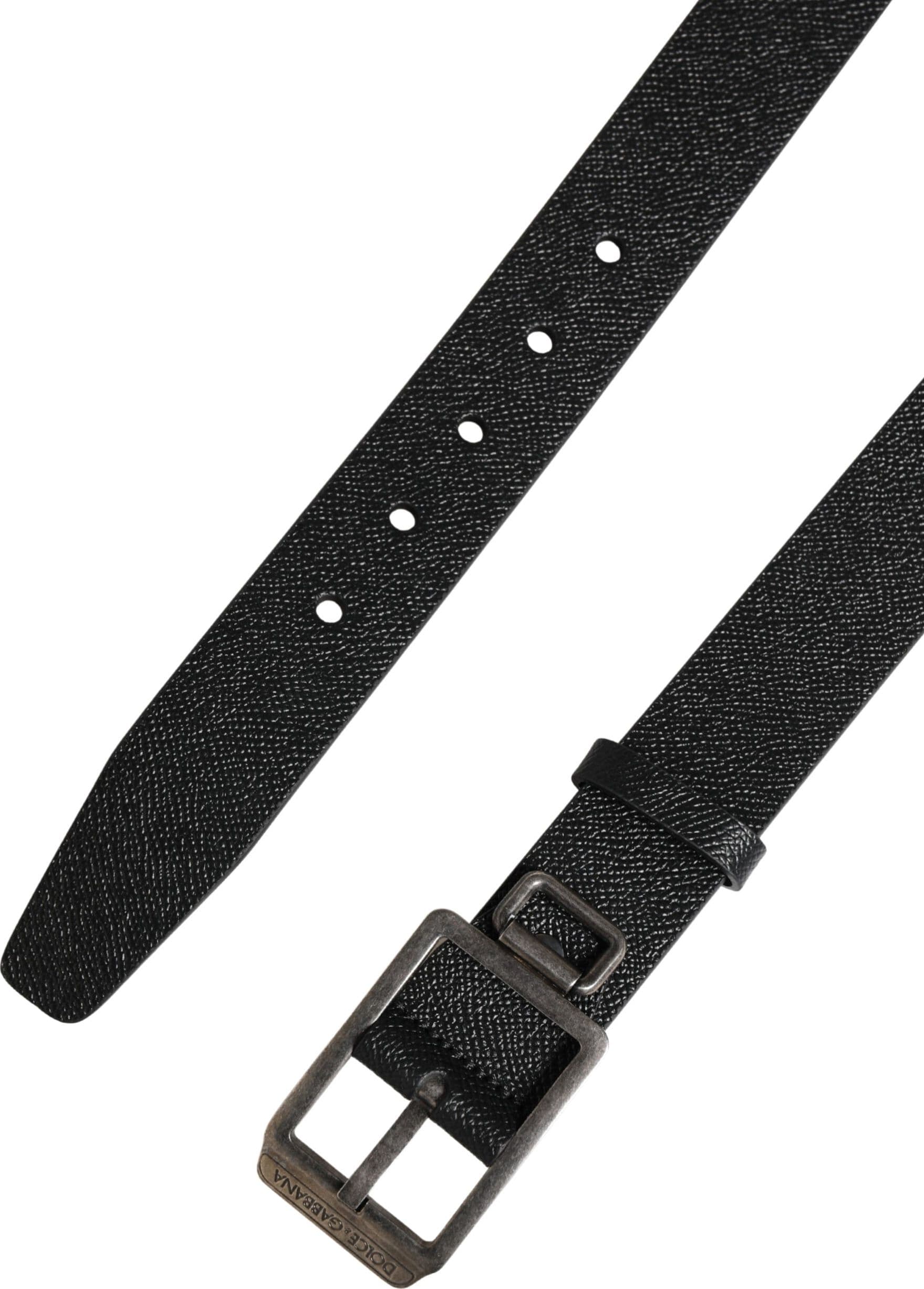 Dolce & Gabbana Black Calf Leather Silver Metal Buckle Belt - 7