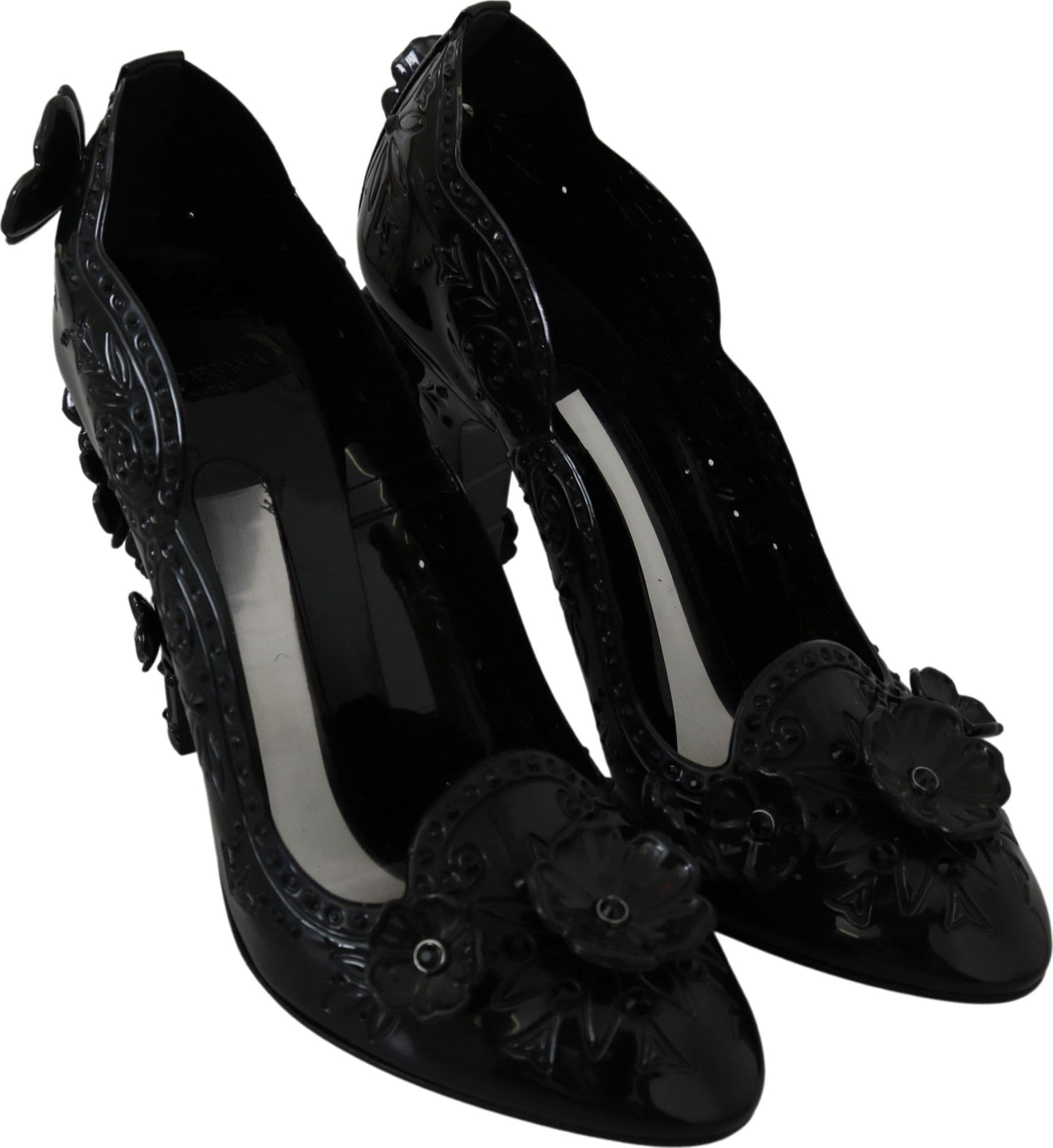 Dolce & Gabbana Black Floral Crystal CINDERELLA Heels Shoes - 4