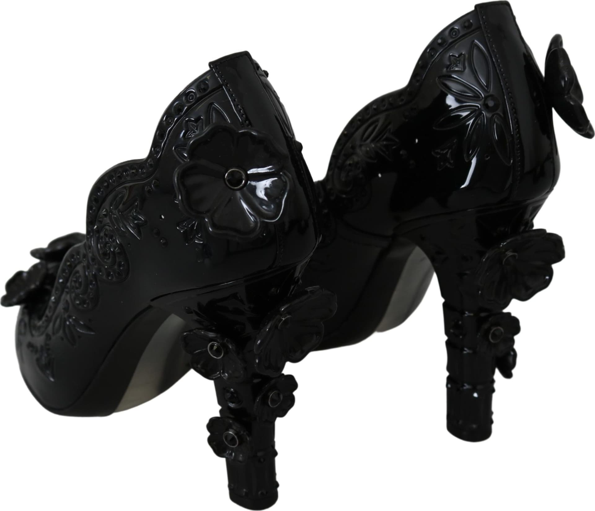 Dolce & Gabbana Black Floral Crystal CINDERELLA Heels Shoes - 5
