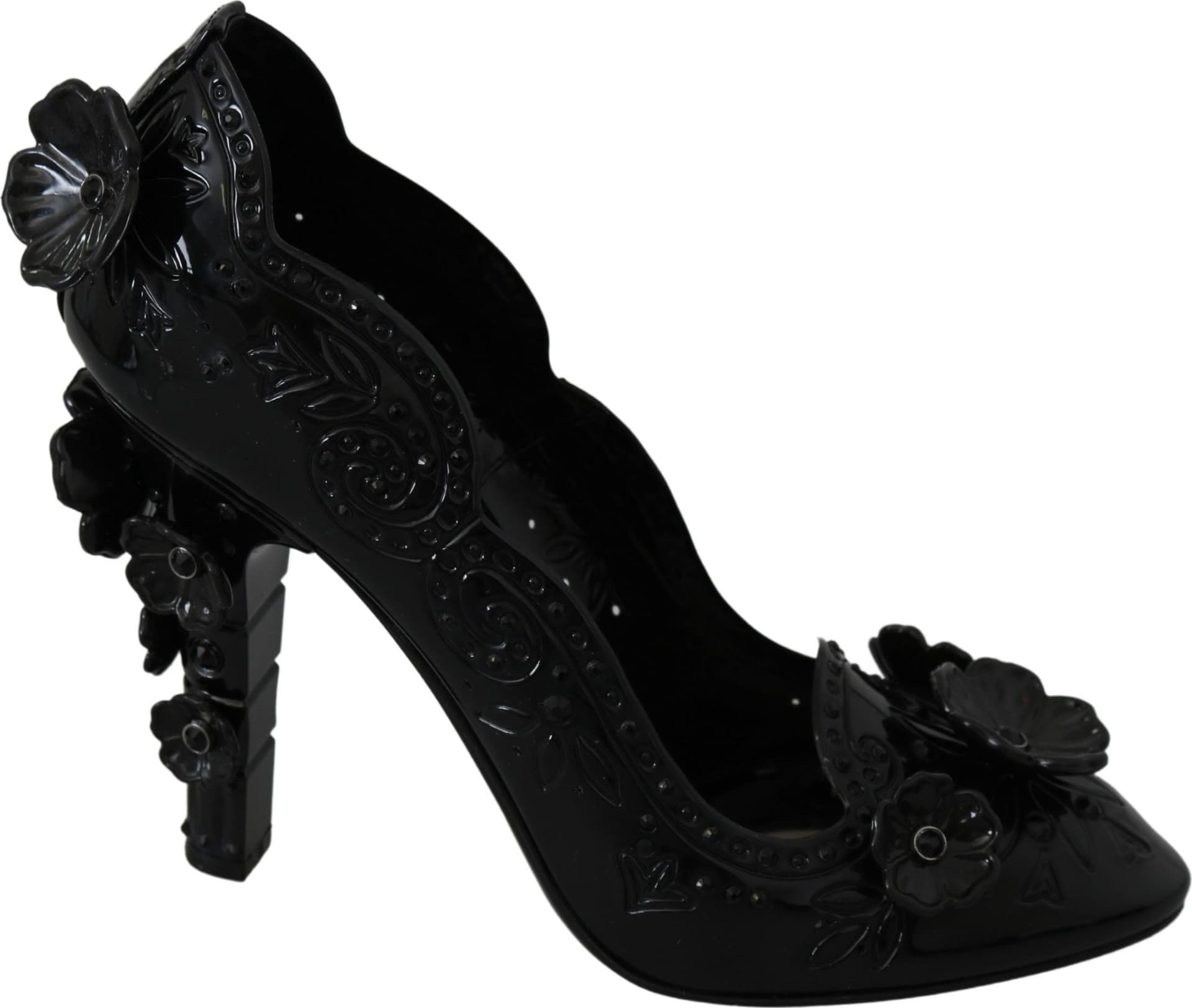 Dolce & Gabbana Black Floral Crystal CINDERELLA Heels Shoes - 6