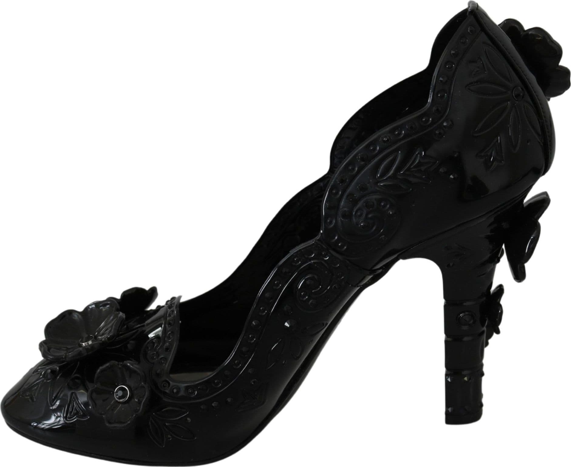 Dolce & Gabbana Black Floral Crystal CINDERELLA Heels Shoes - 7