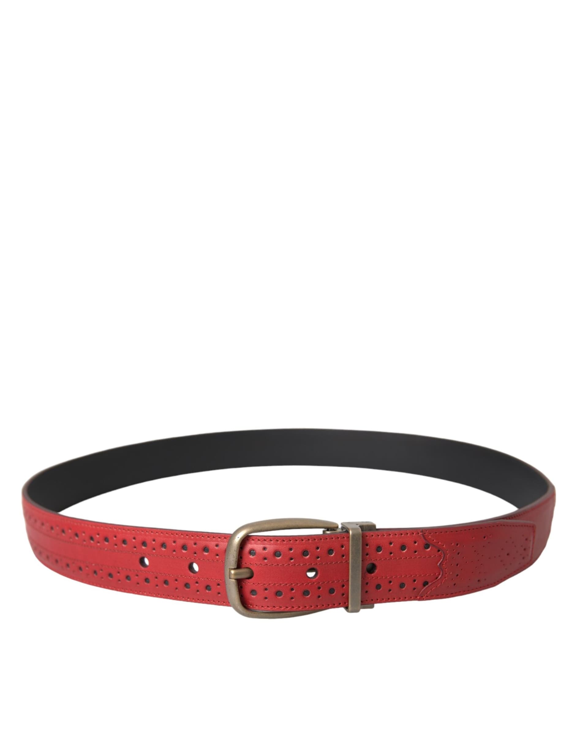 Dolce & Gabbana Red Perforated Leather Metal Buckle Belt Men - 3