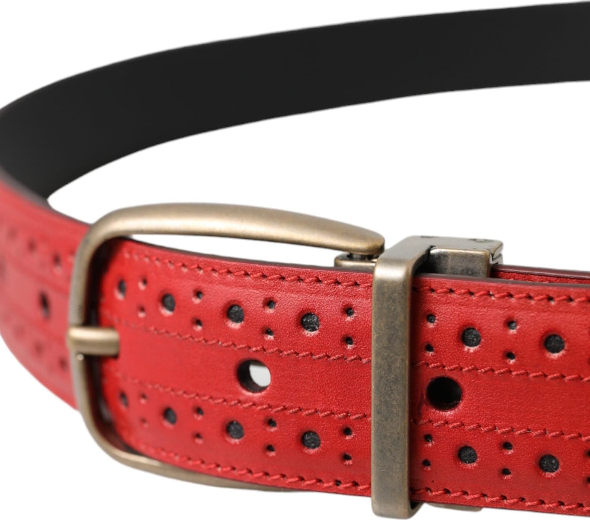 Dolce & Gabbana Red Perforated Leather Metal Buckle Belt Men - 4