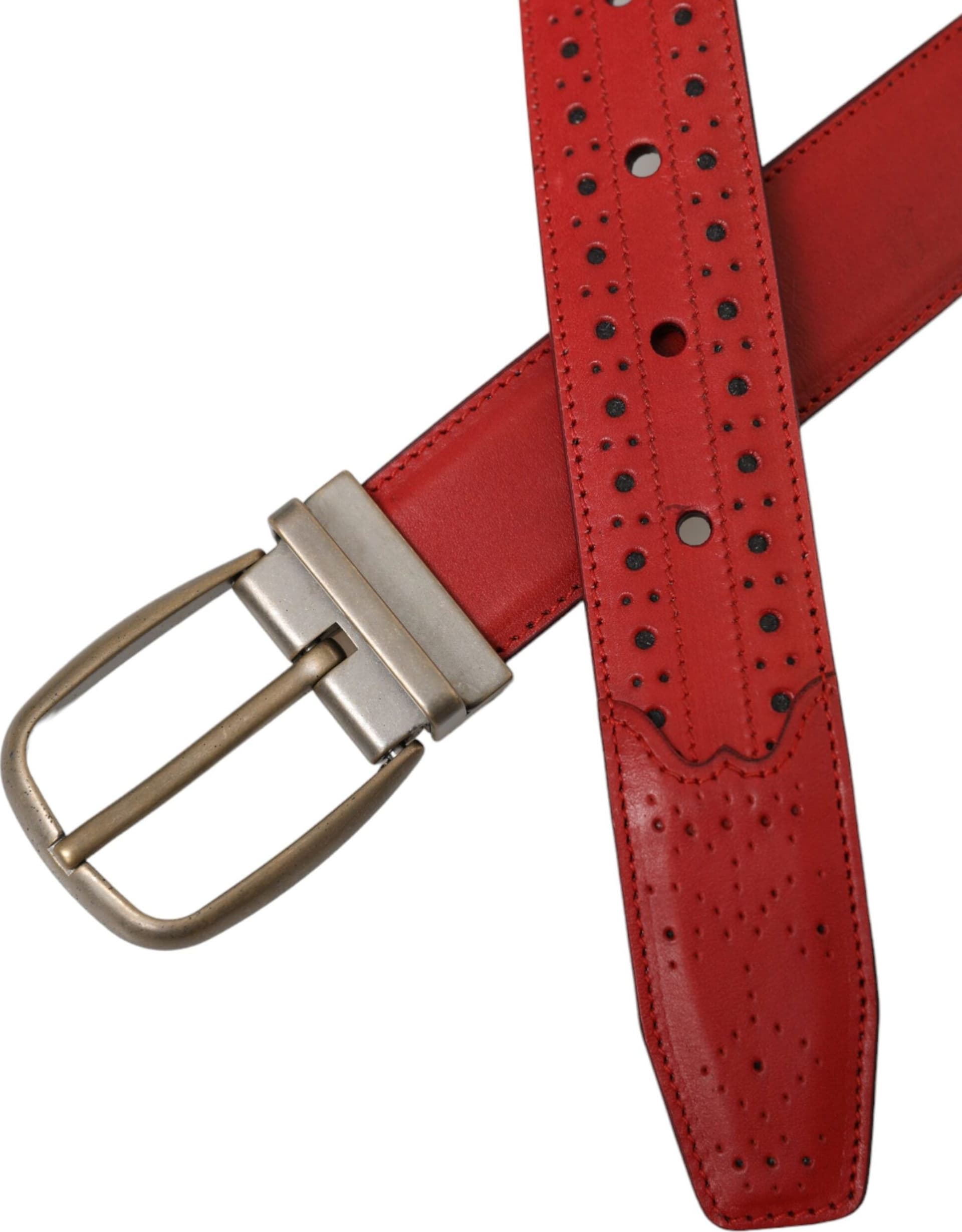Dolce & Gabbana Red Perforated Leather Metal Buckle Belt Men - 5