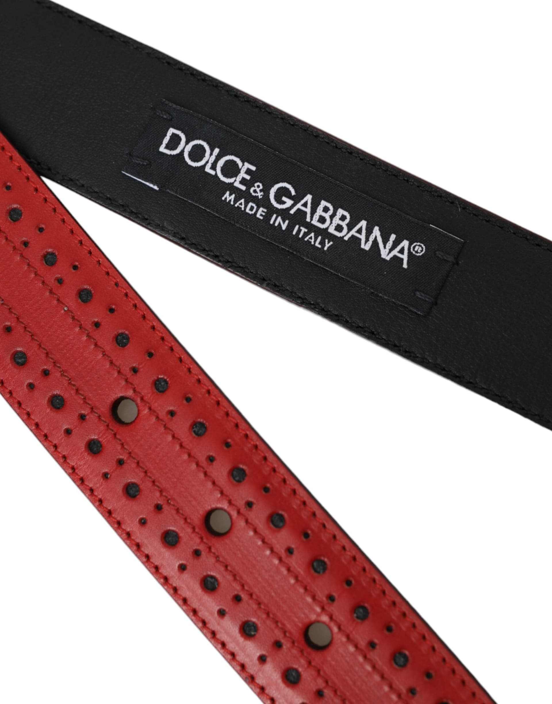 Dolce & Gabbana Red Perforated Leather Metal Buckle Belt Men - 6