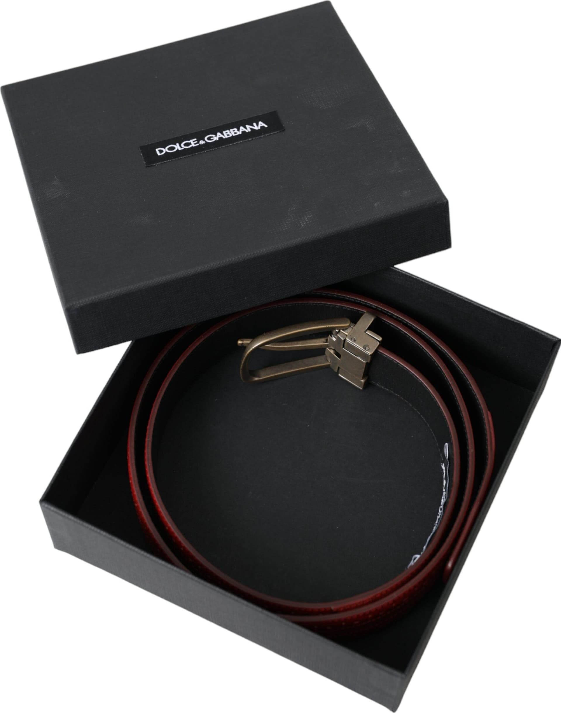 Dolce & Gabbana Red Perforated Leather Metal Buckle Belt Men - 7