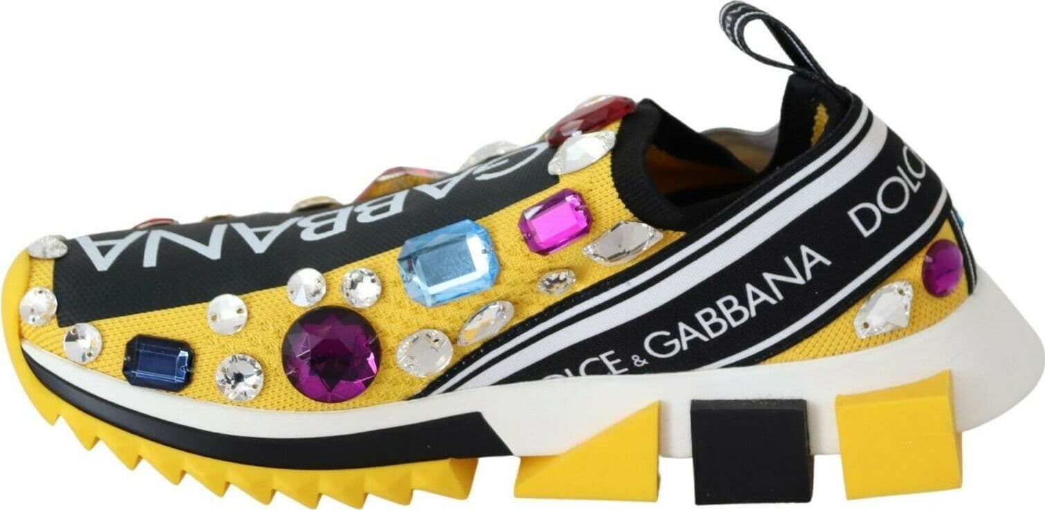 Dolce & Gabbana Yellow Multicolor Crystals Sneakers Shoes - 2