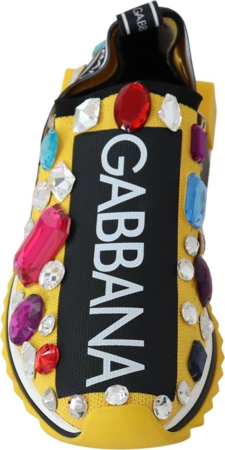 Dolce & Gabbana Yellow Multicolor Crystals Sneakers Shoes - 4
