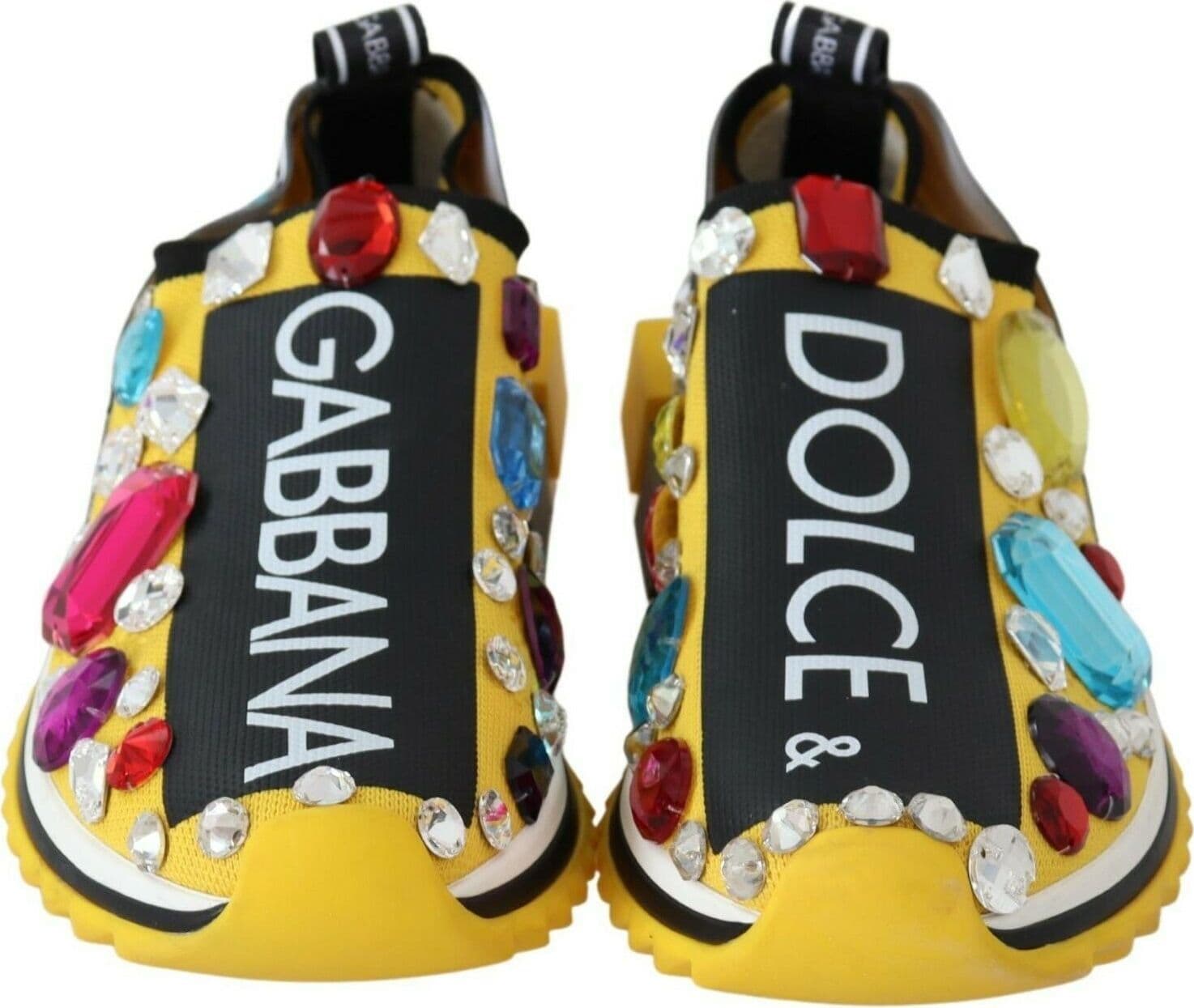 Dolce & Gabbana Yellow Multicolor Crystals Sneakers Shoes - 5