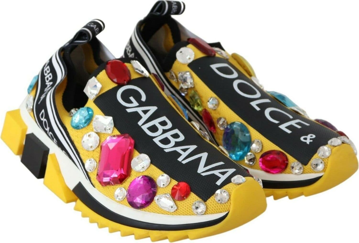 Dolce & Gabbana Yellow Multicolor Crystals Sneakers Shoes - 6