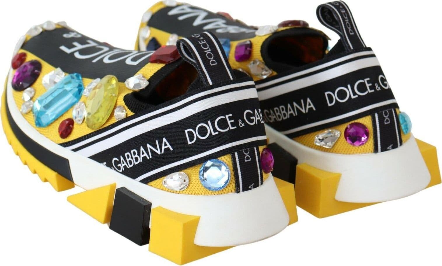Dolce & Gabbana Yellow Multicolor Crystals Sneakers Shoes - 7