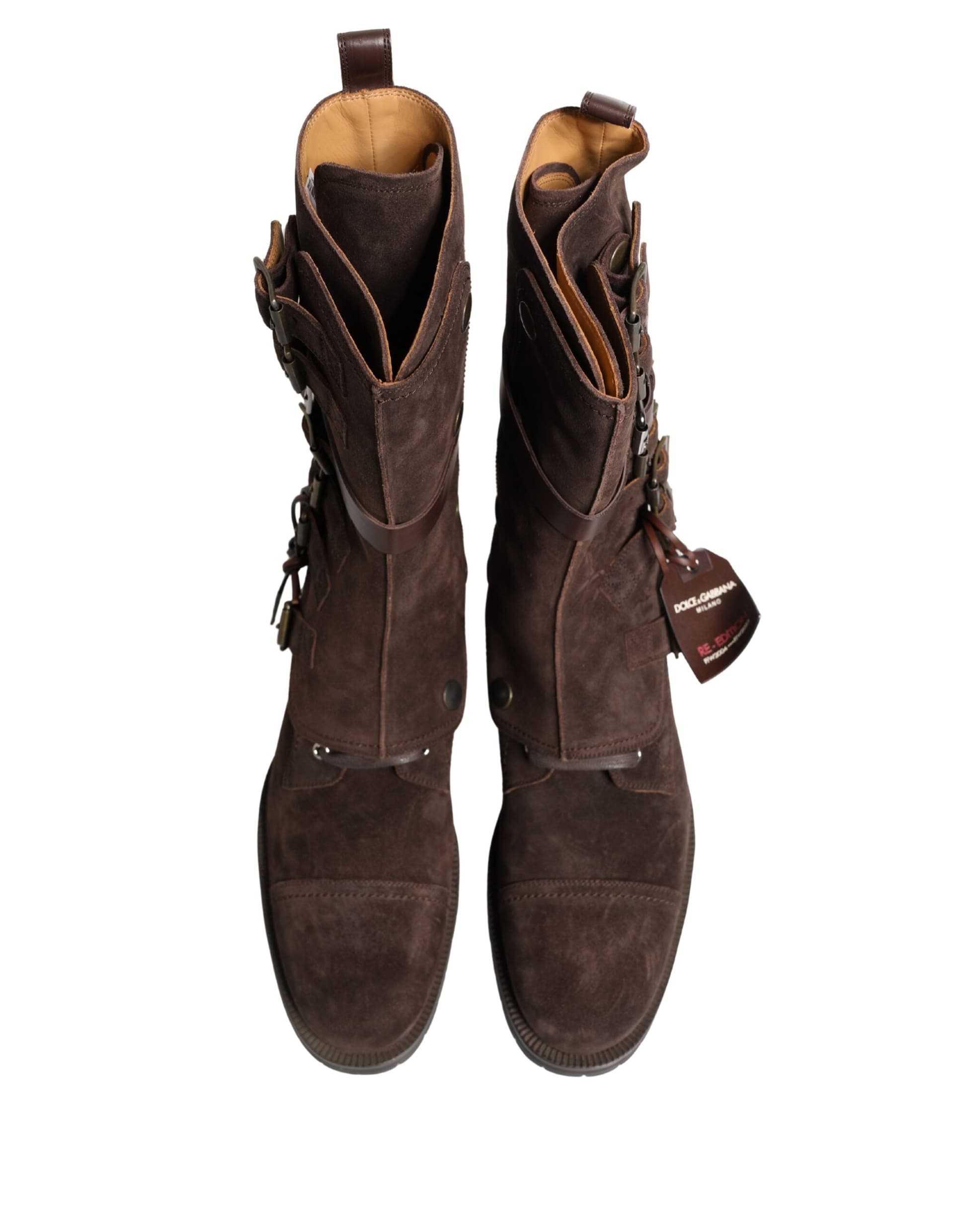 Dolce & Gabbana Brown Suede Leather Combat Ankle Boots  Shoes - 2