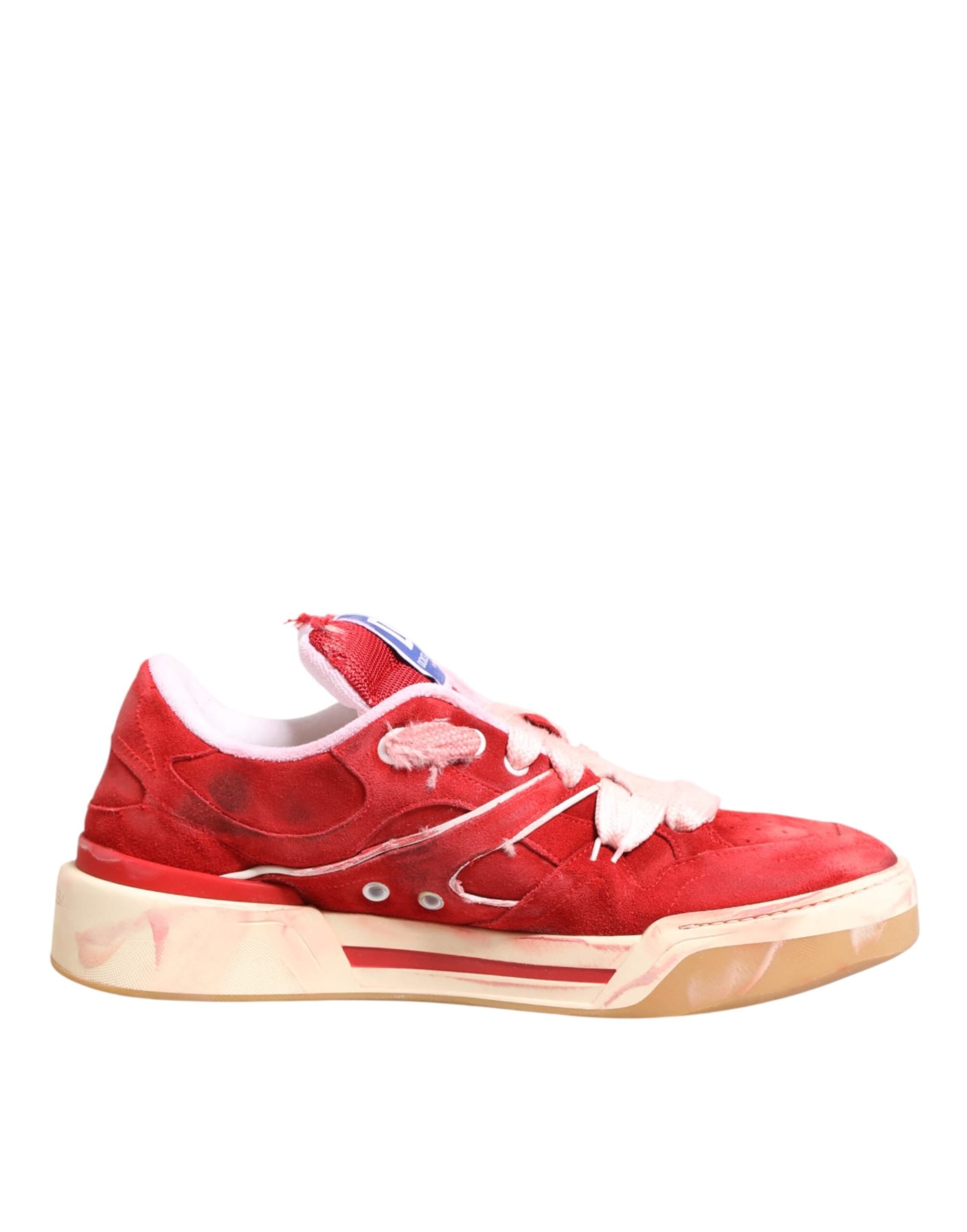 Dolce & Gabbana Red White Suede DG Logo Low Top Sneakers Shoes - 2
