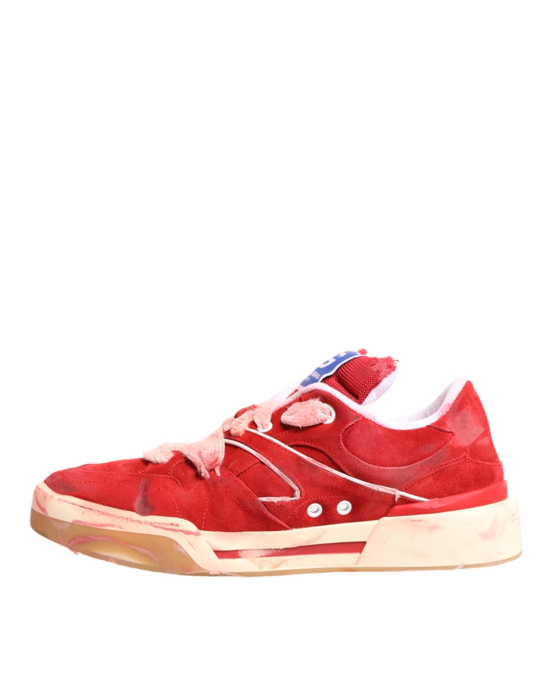 Dolce & Gabbana Red White Suede DG Logo Low Top Sneakers Shoes - 4