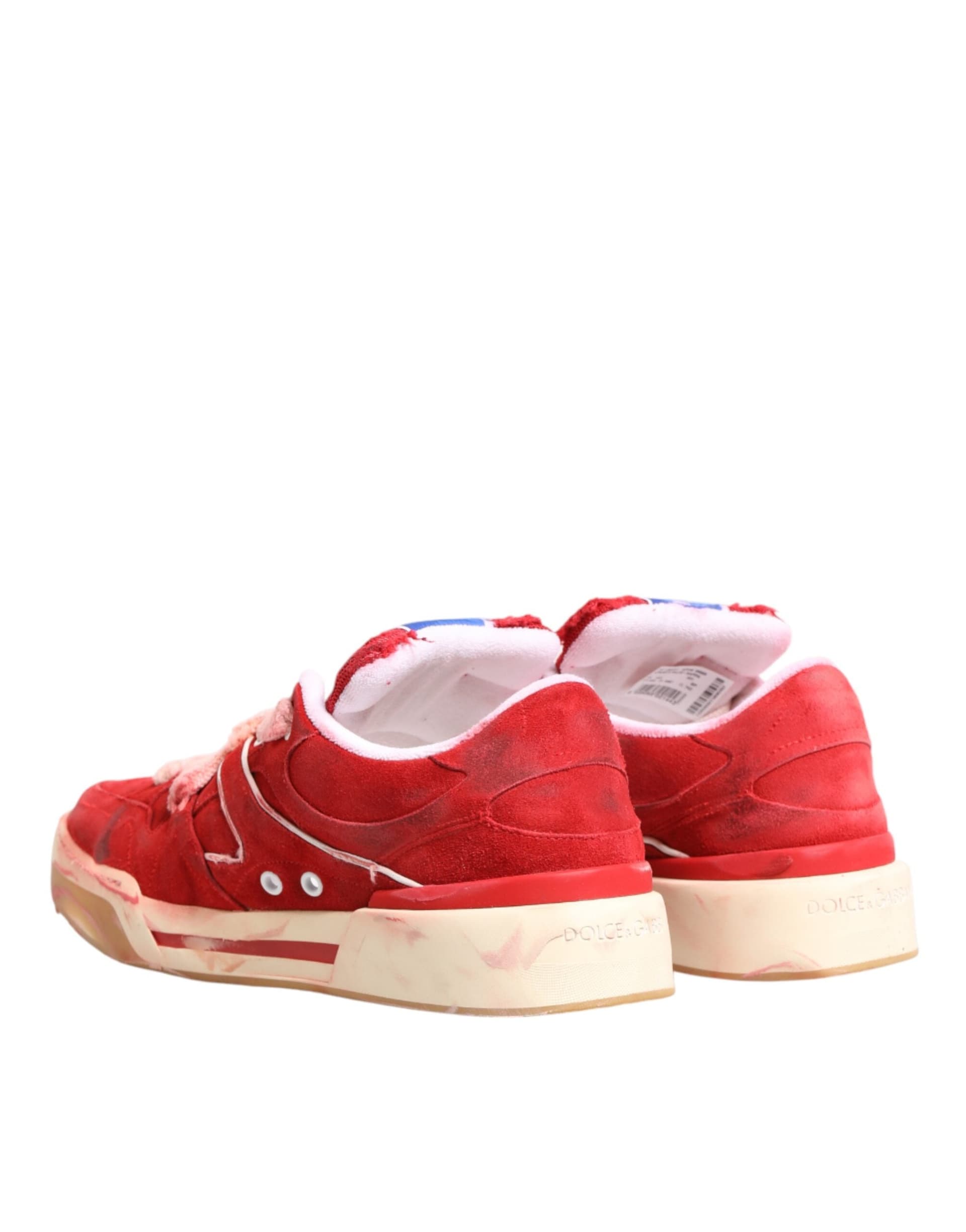 Dolce & Gabbana Red White Suede DG Logo Low Top Sneakers Shoes - 5