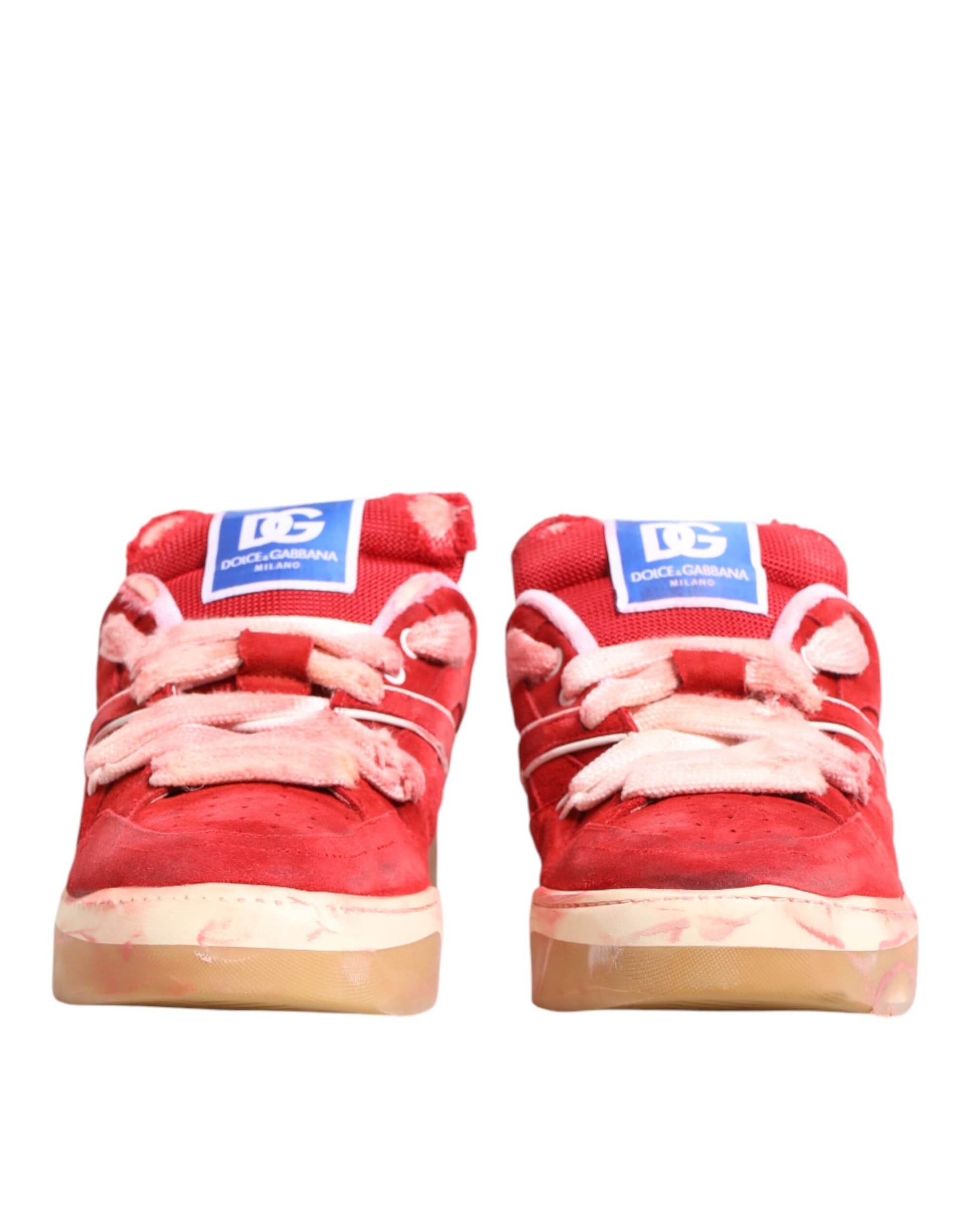 Dolce & Gabbana Red White Suede DG Logo Low Top Sneakers Shoes - 7