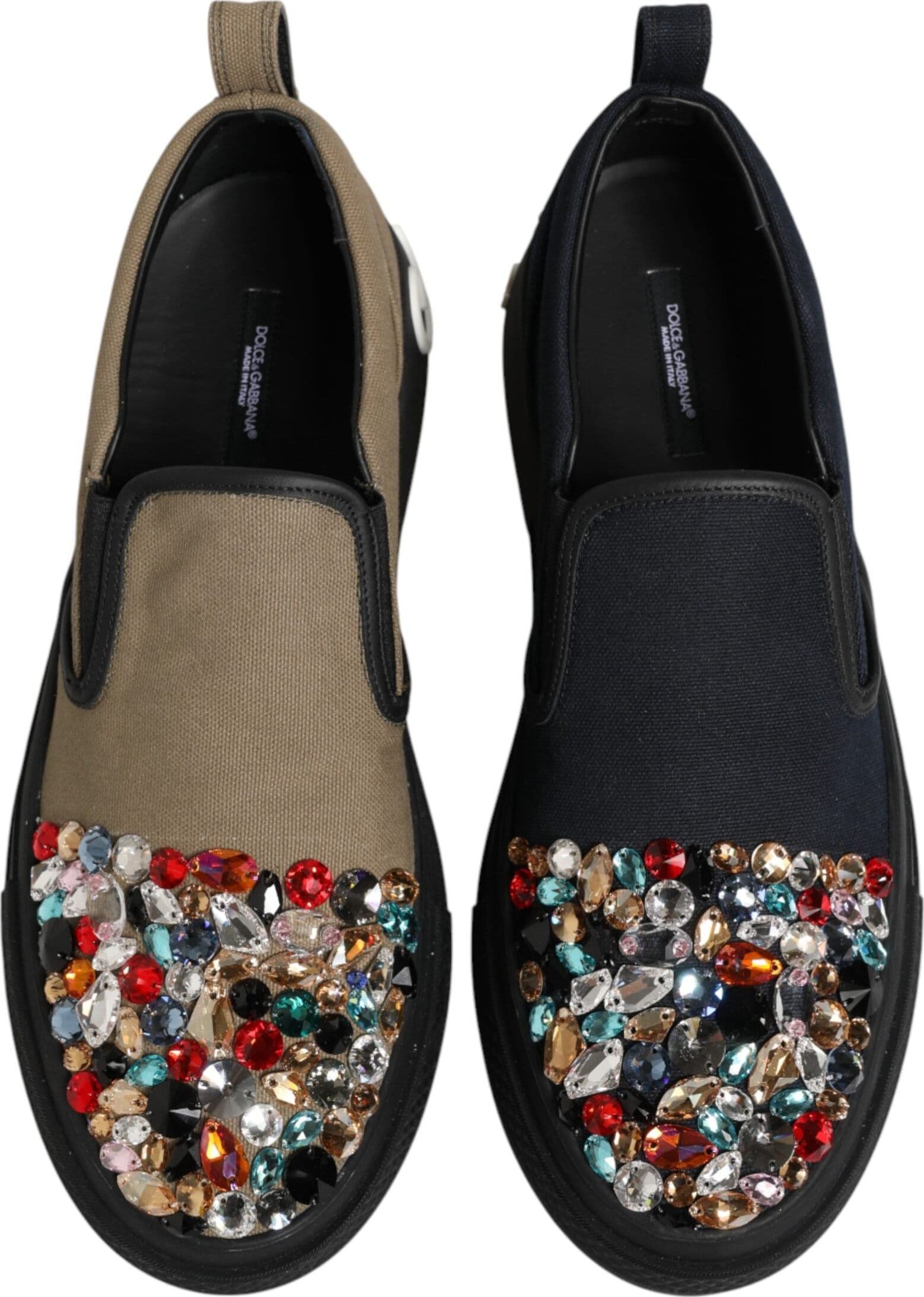 Dolce & Gabbana Blue Canvas Embellished Slip On Men Sneakers Shoes - 2