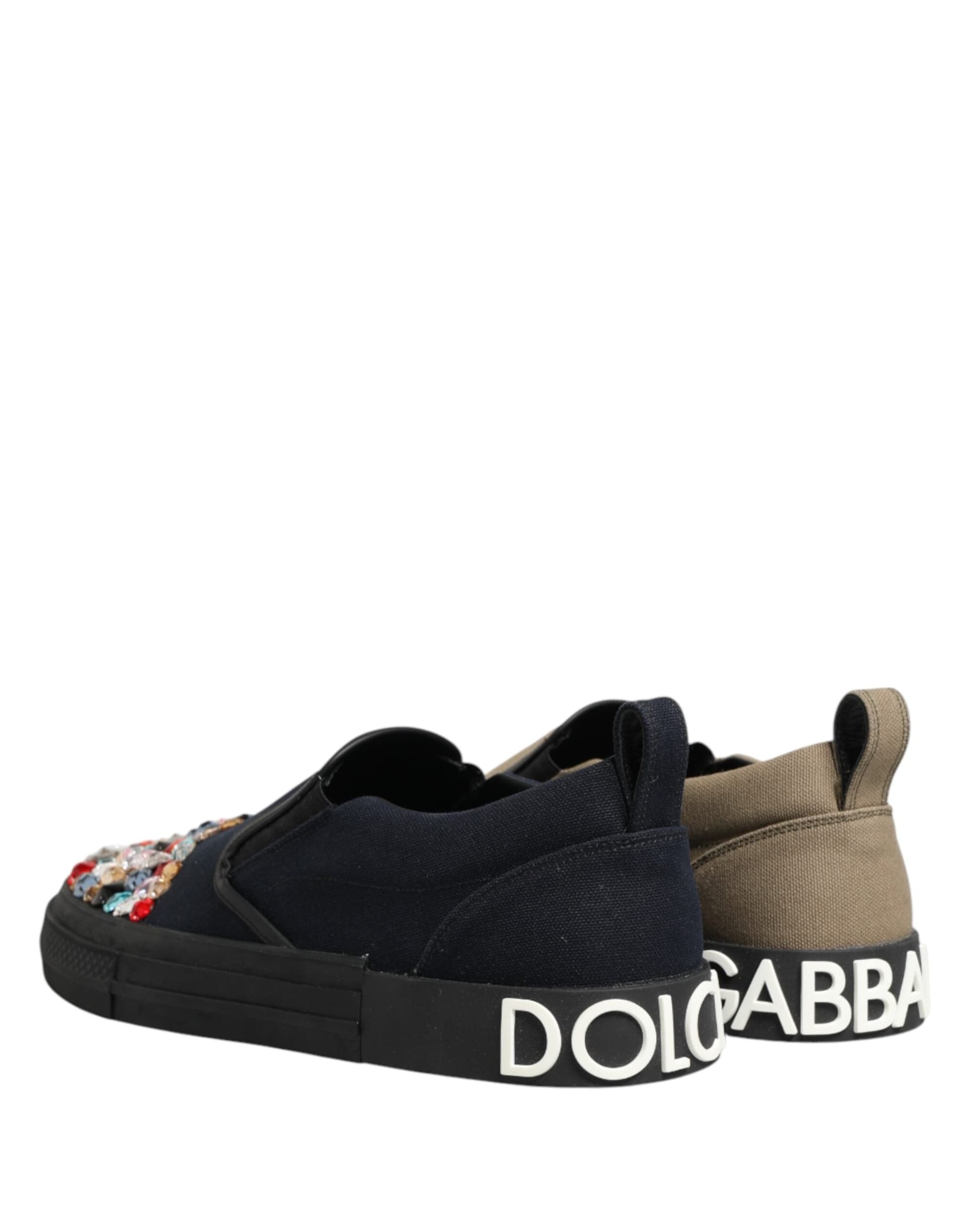 Dolce & Gabbana Blue Canvas Embellished Slip On Men Sneakers Shoes - 4