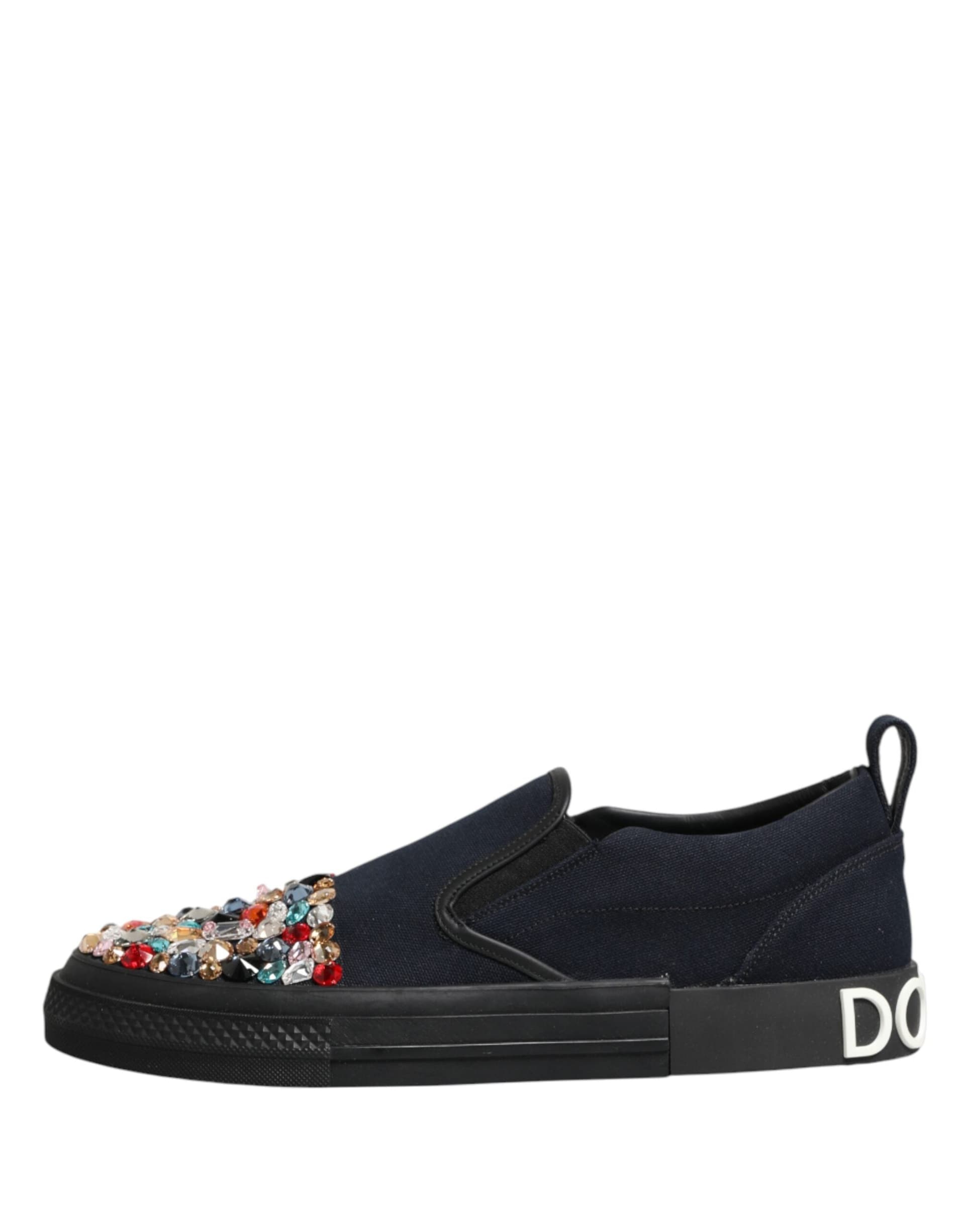 Dolce & Gabbana Blue Canvas Embellished Slip On Men Sneakers Shoes - 5