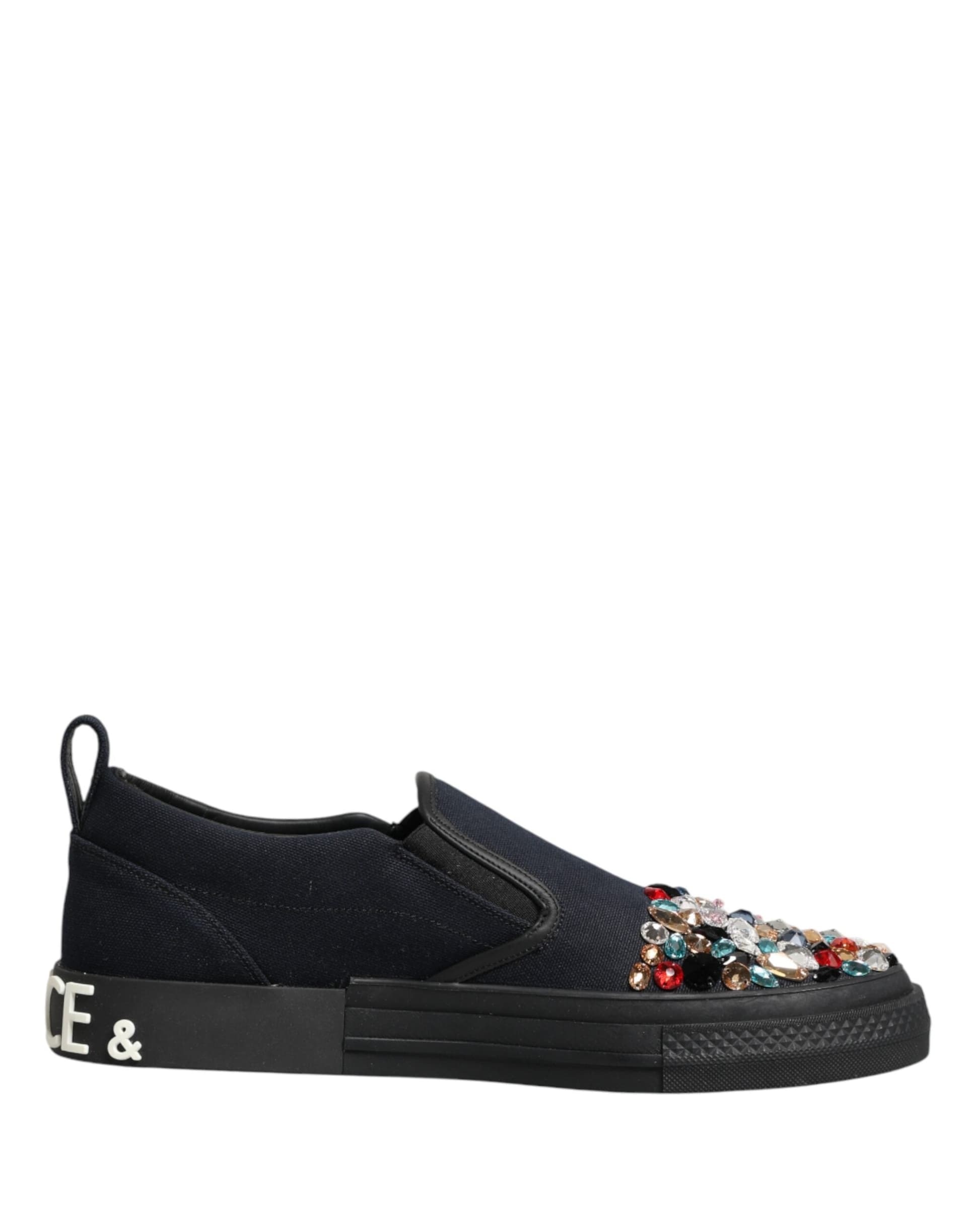 Dolce & Gabbana Blue Canvas Embellished Slip On Men Sneakers Shoes - 6