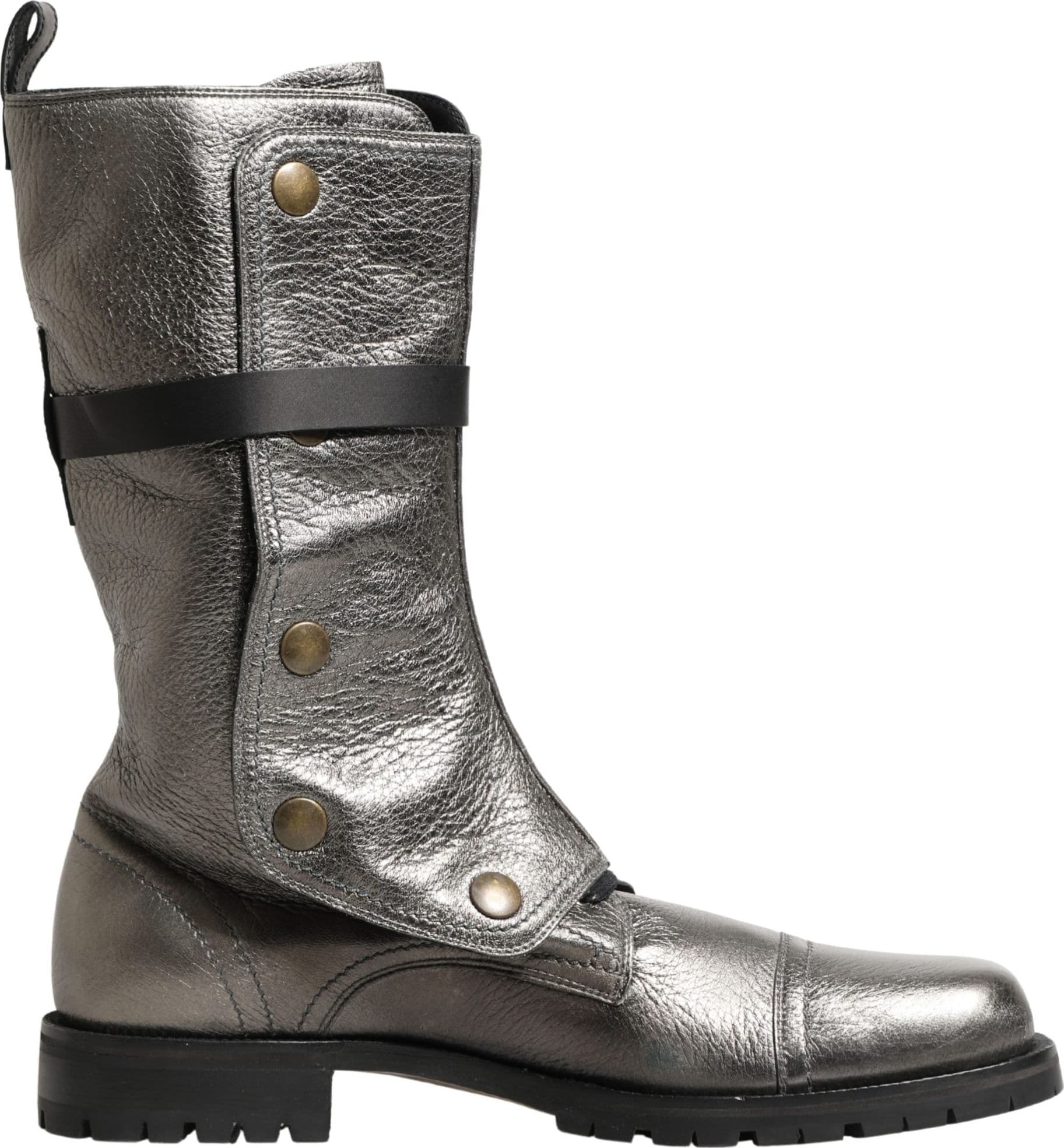Dolce & Gabbana Metallic Silver Combat Biker Mid Calf Boots Shoes - 6