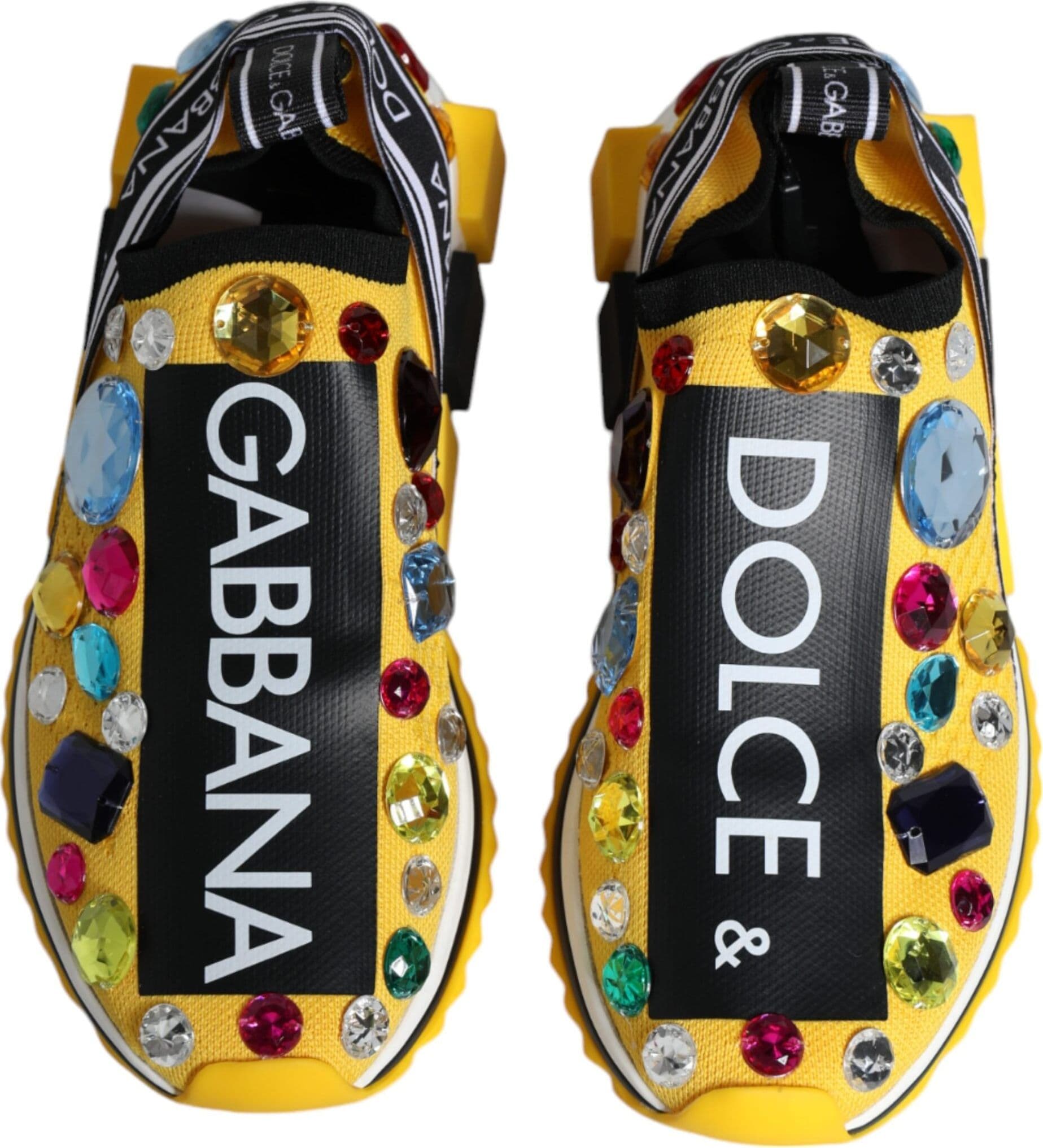 Dolce & Gabbana Yellow Sorrento Crystals Low Top Sneakers Shoes - 2