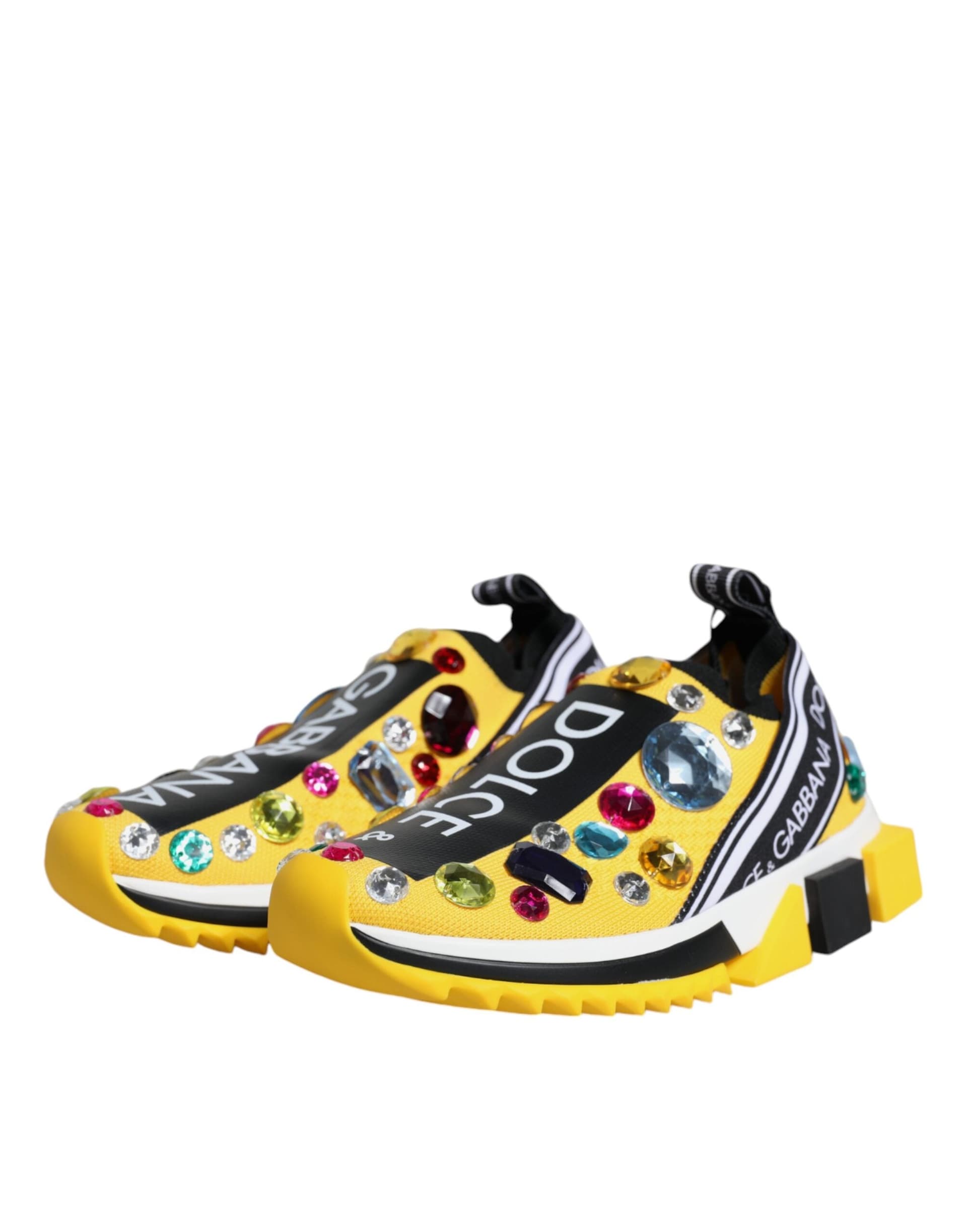 Dolce & Gabbana Yellow Sorrento Crystals Low Top Sneakers Shoes - 3